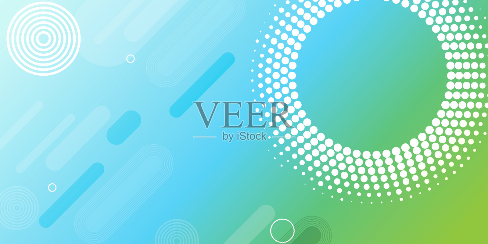 现代绿色渐变曲线液体背景，带几何圆形元素设计插画图片素材