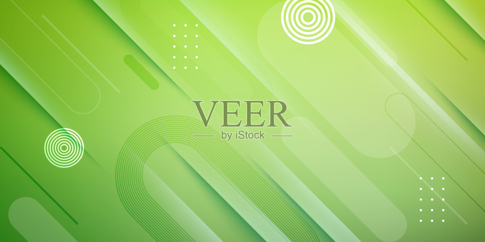 现代绿色渐变曲线液体背景，带几何圆形元素设计插画图片素材