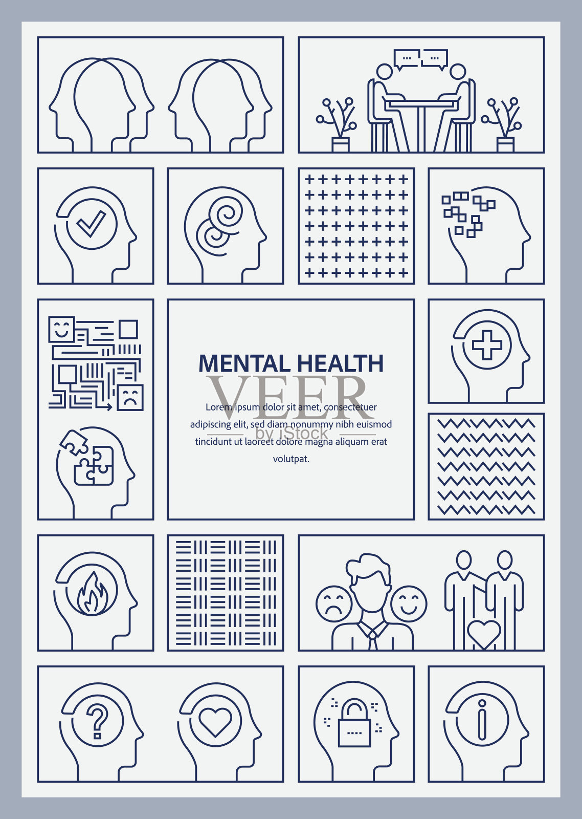 心理健康相关的矢量横幅设计概念。全局多球体随时可用的模板。网页横幅，网站标题，杂志，移动应用程序等。现代设计。插画图片素材