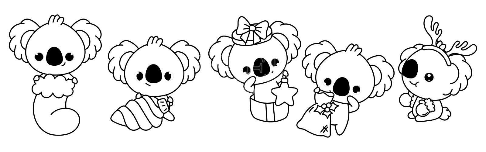 卡哇伊圣诞考拉熊涂色页设计元素图片