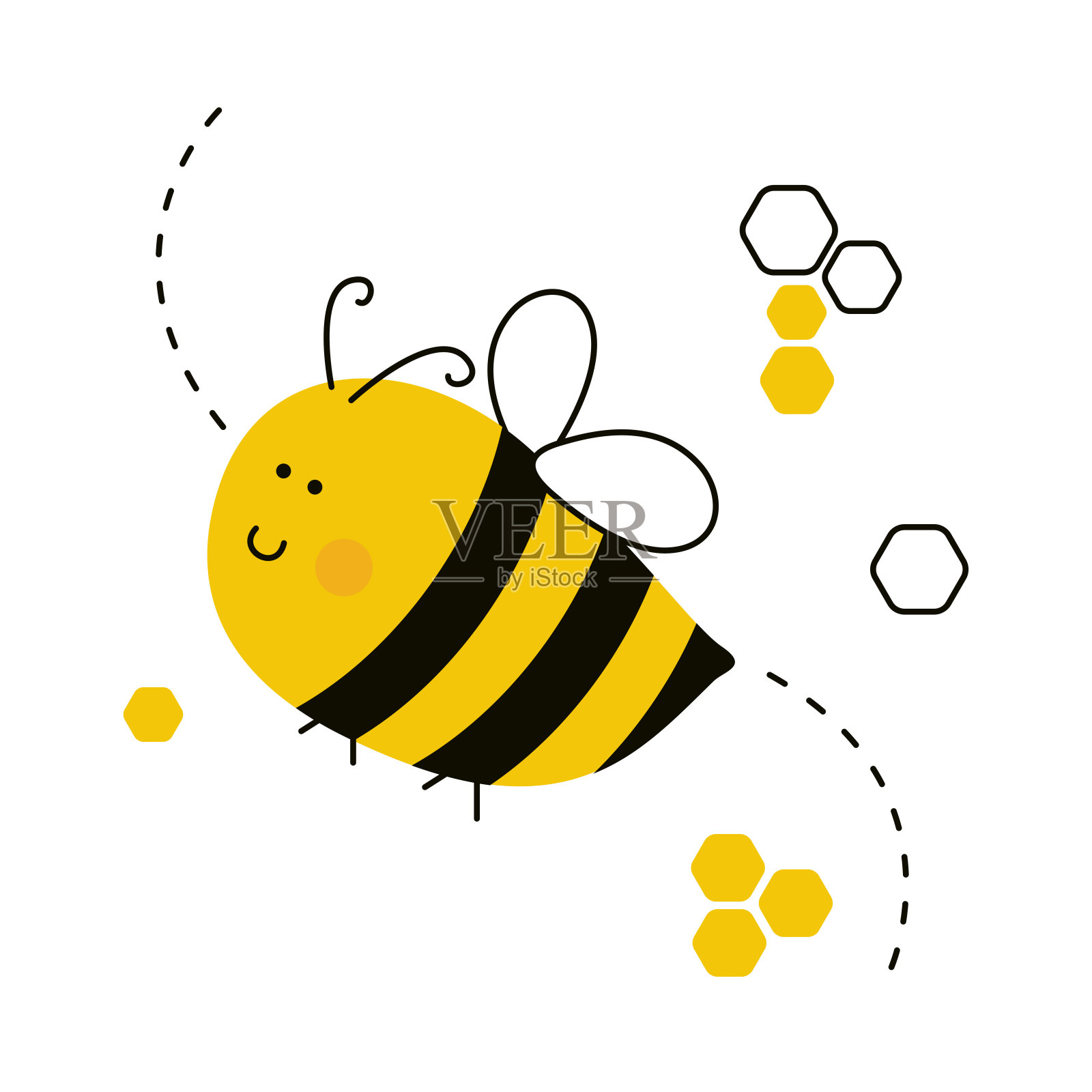 可爱的飞行蜜蜂插画图片素材
