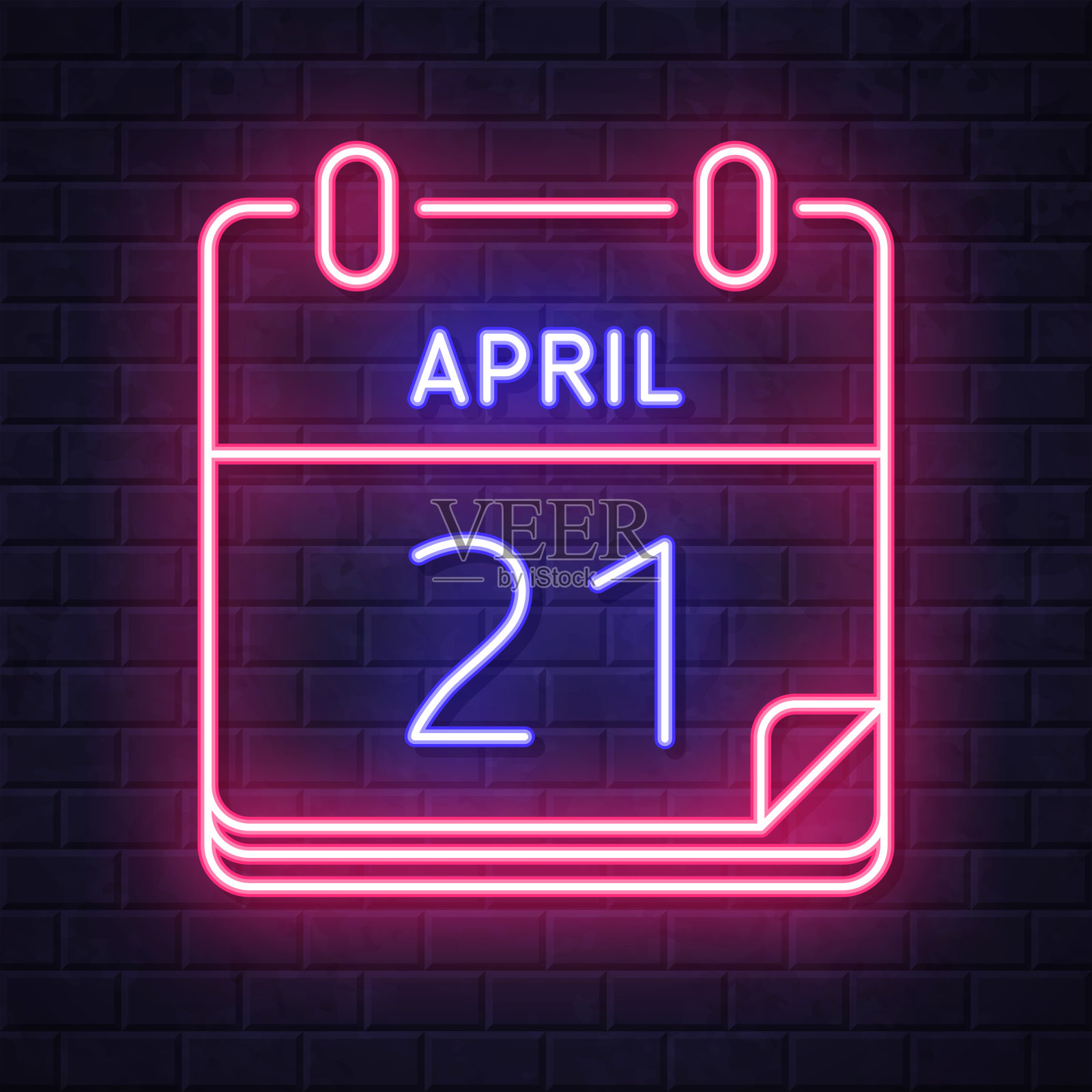 4月21日。在砖墙背景上发光的霓虹灯图标插画图片素材