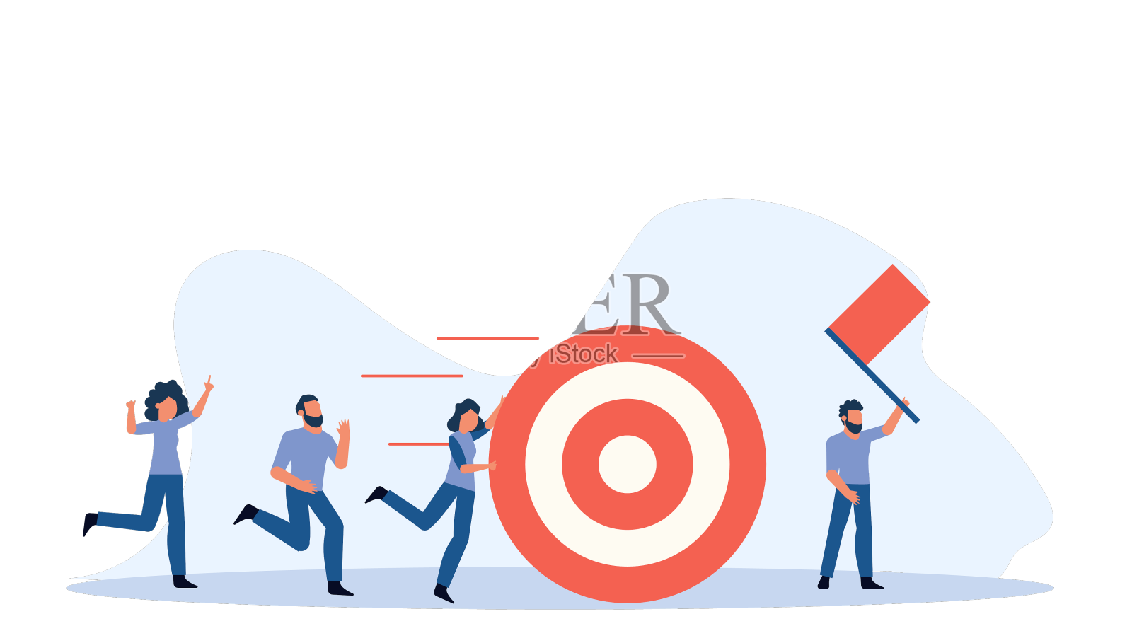 一群不同的人推动一个大的目标设计元素图片