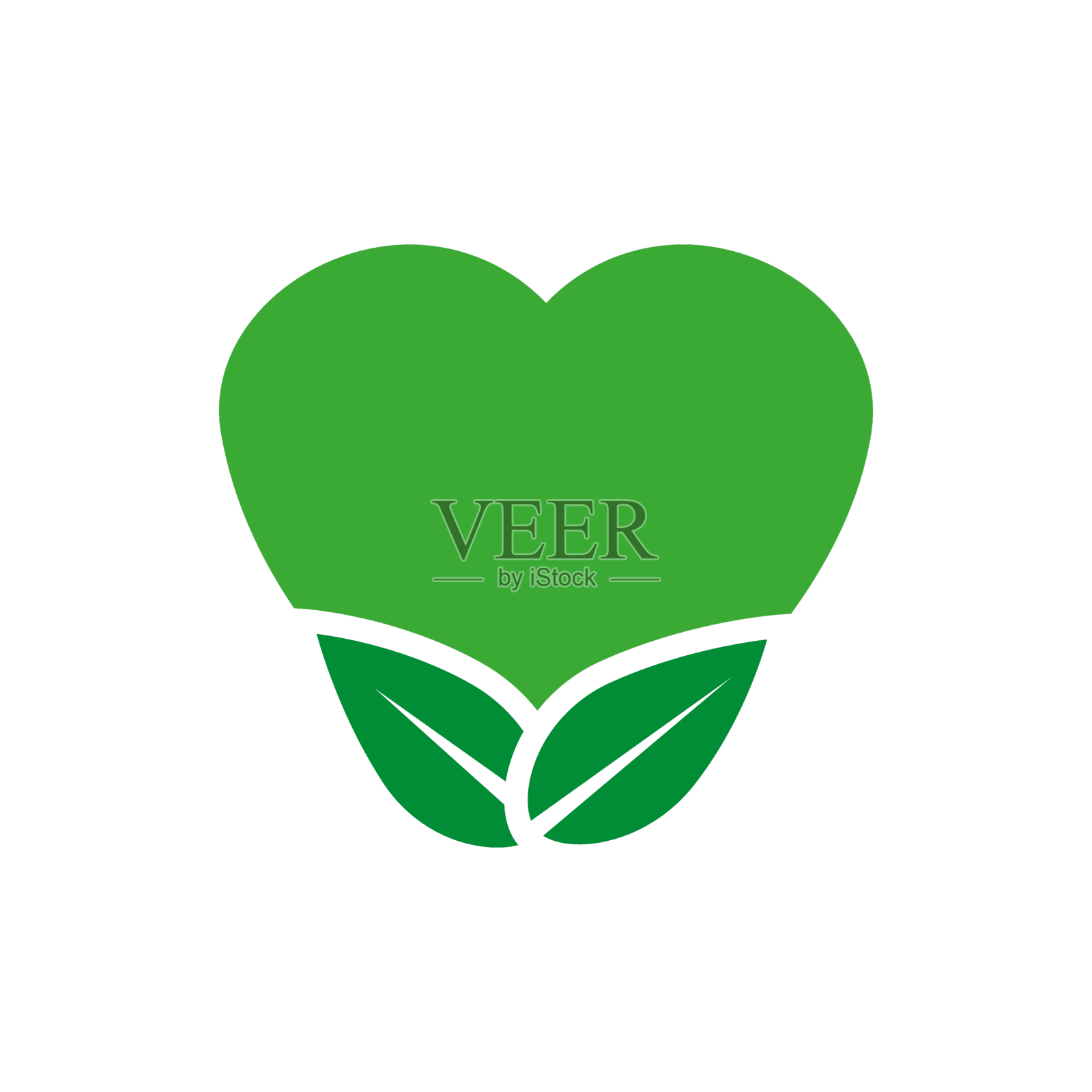 绿色图标与心形和叶子可以设计元素图片
