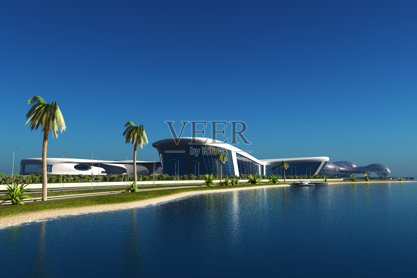 海边的现代建筑。照片摄影图片