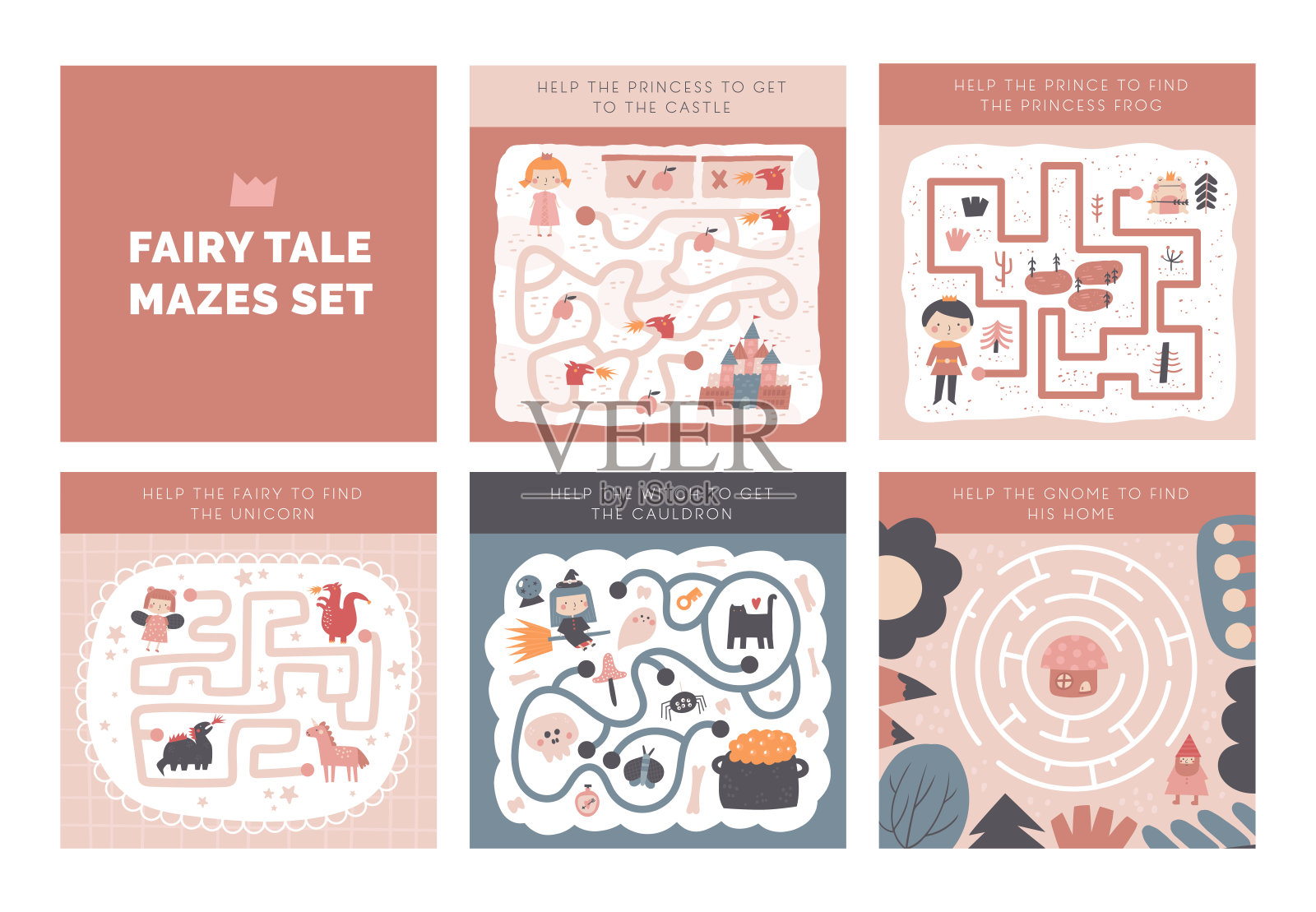 可爱的童话涂鸦迷宫集插画图片素材