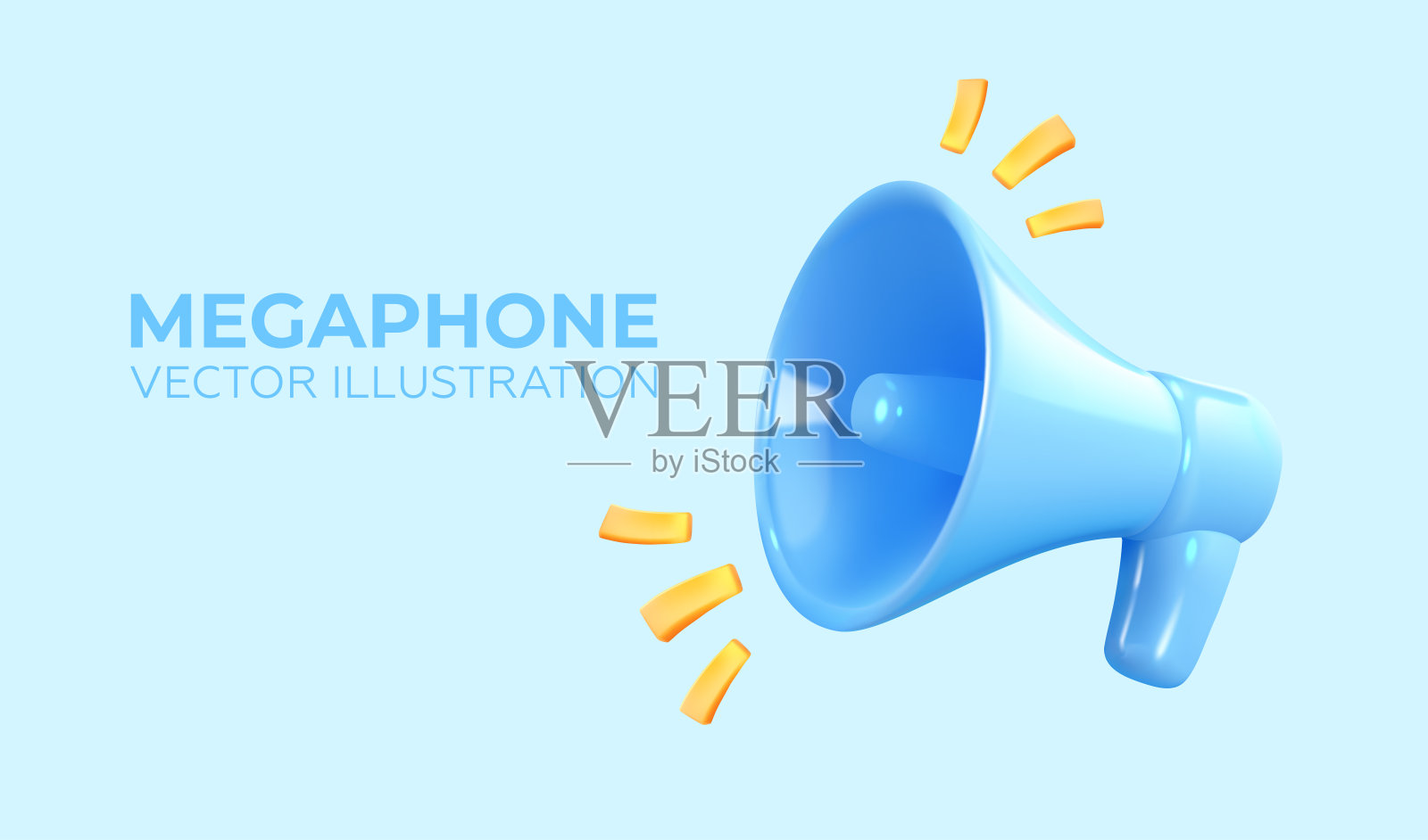 蓝色的扩音器在3D风格。霍恩在背景中孤立。重要的公告、广告、营销或新闻。插画图片素材