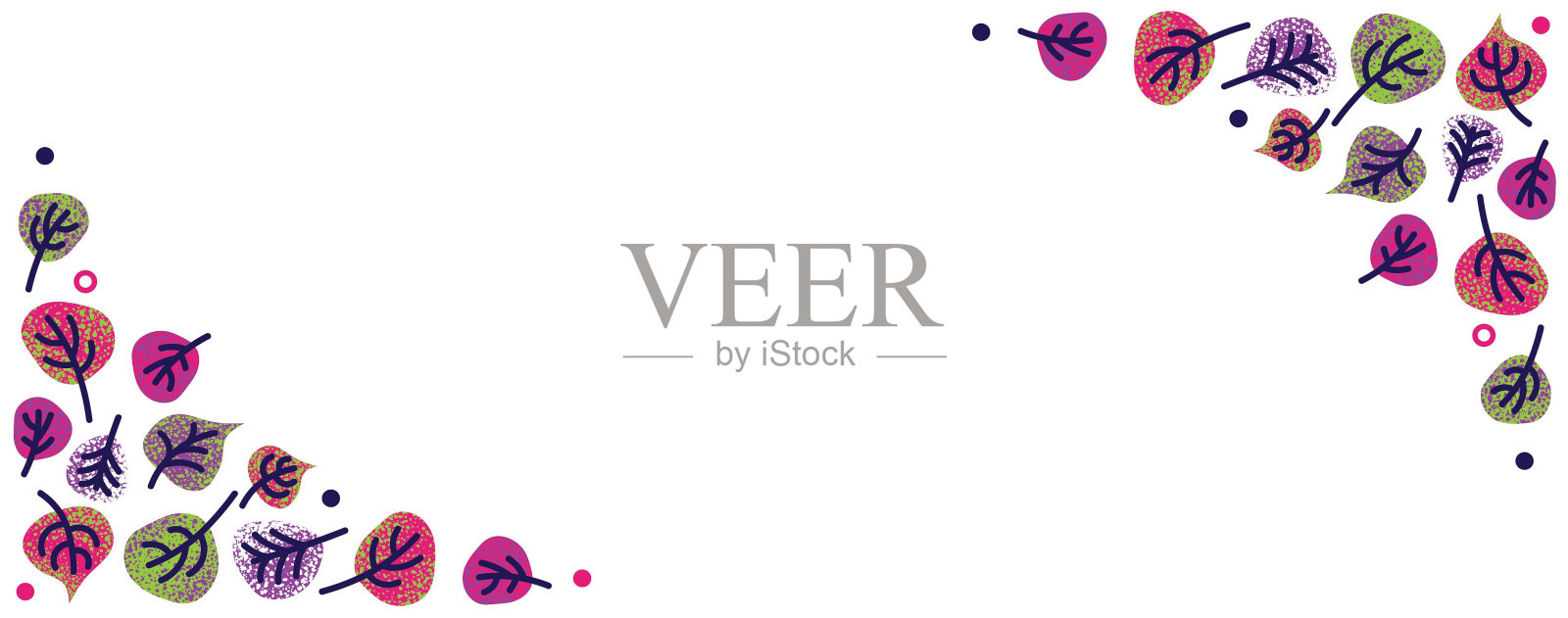 可爱的秋叶平面插画集。手绘树的叶子形状，抽象的背景为秋天的概念为儿童教育，印刷，框架插画图片素材