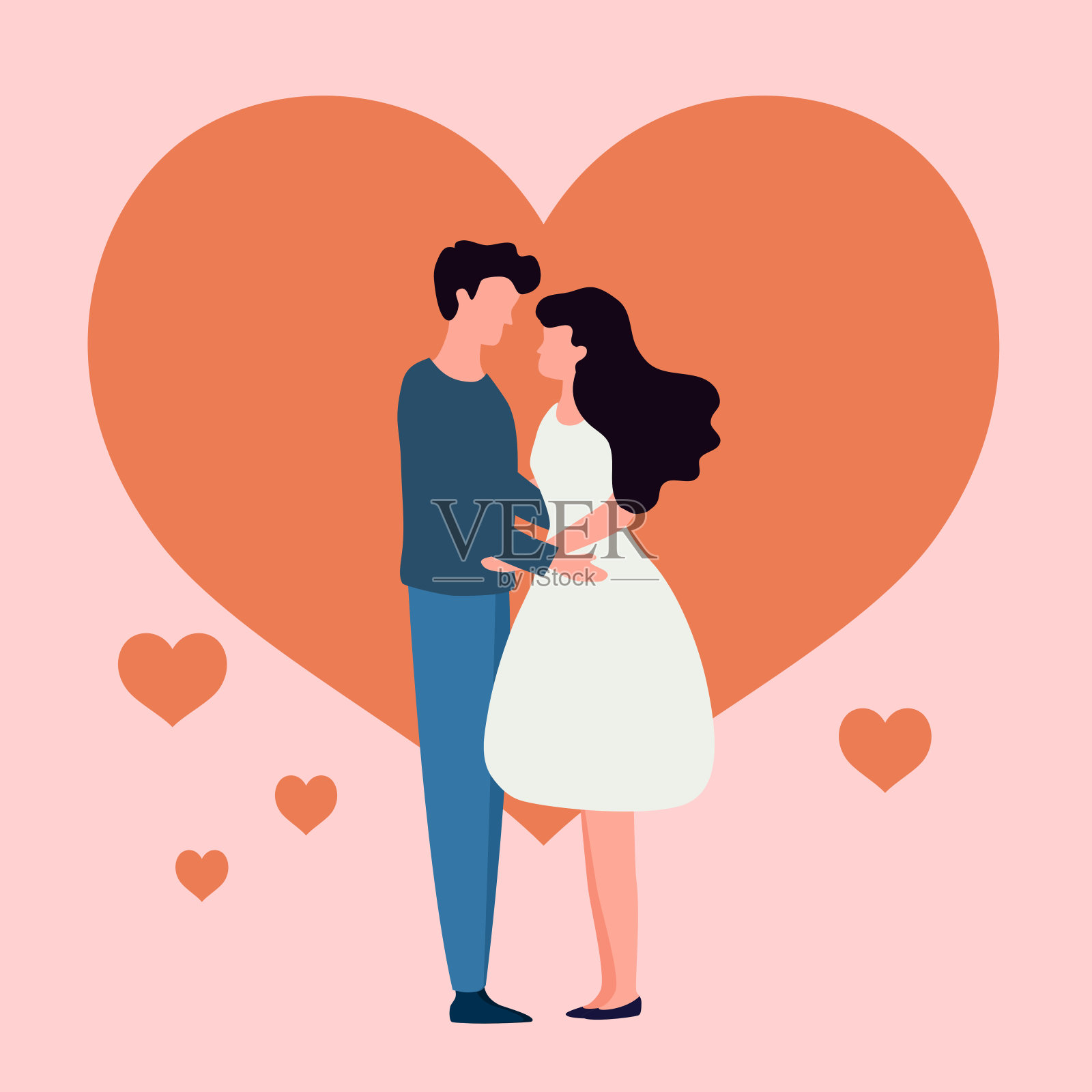 年轻的男人和女人爱夫妇在平面设计。情人节的概念。插画图片素材