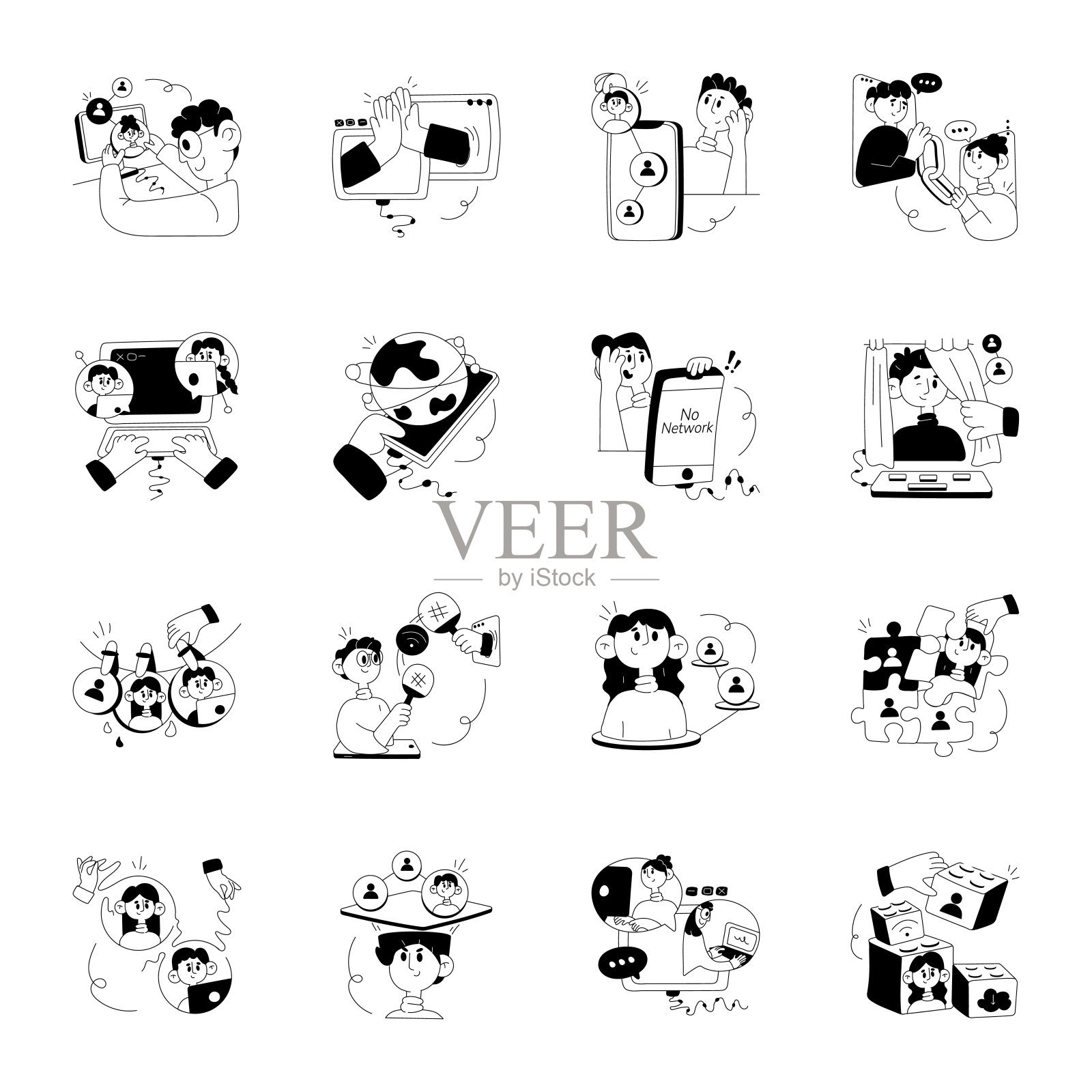 一套社交网络手绘插图插画图片素材