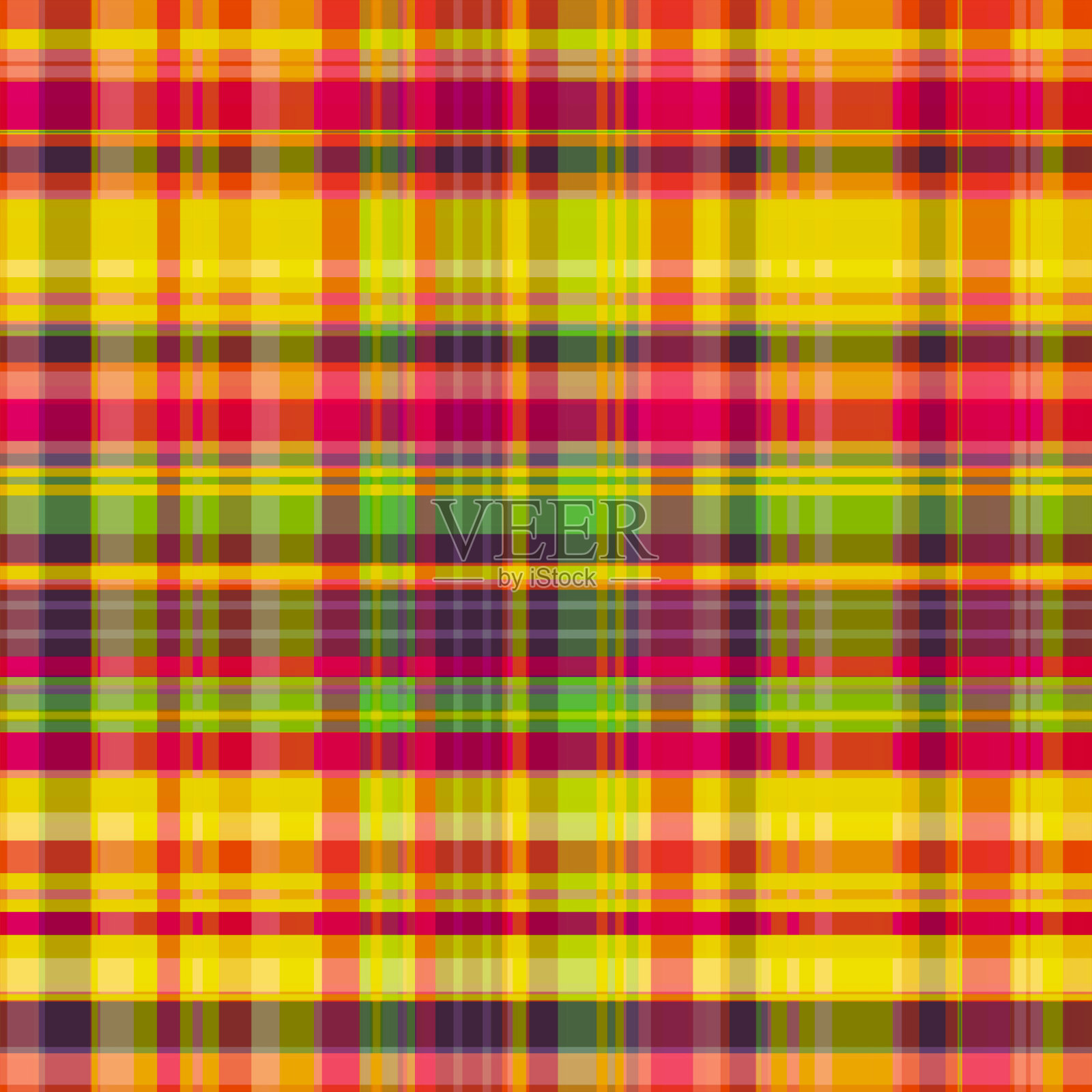 充满活力，明亮的无缝格子图案，充满活力和积极。视觉节奏动态，色调旺盛。精心制作的格子多层艺术设计的时尚，室内装饰，服装。插画图片素材