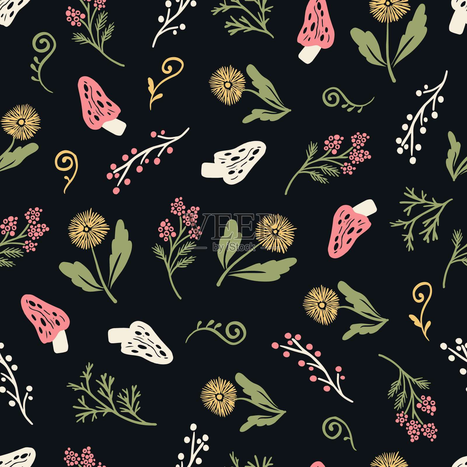 异想天开的林地植物舞蹈矢量模式插画图片素材