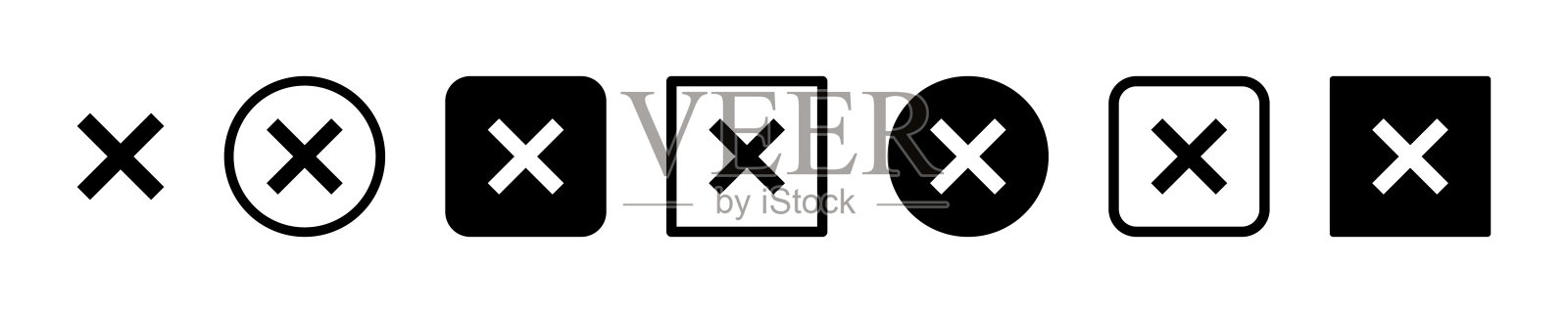 交叉标志矢量图标集。拒绝，不正确，删除，取消，拒绝或错误的矢量标志。插画图片素材