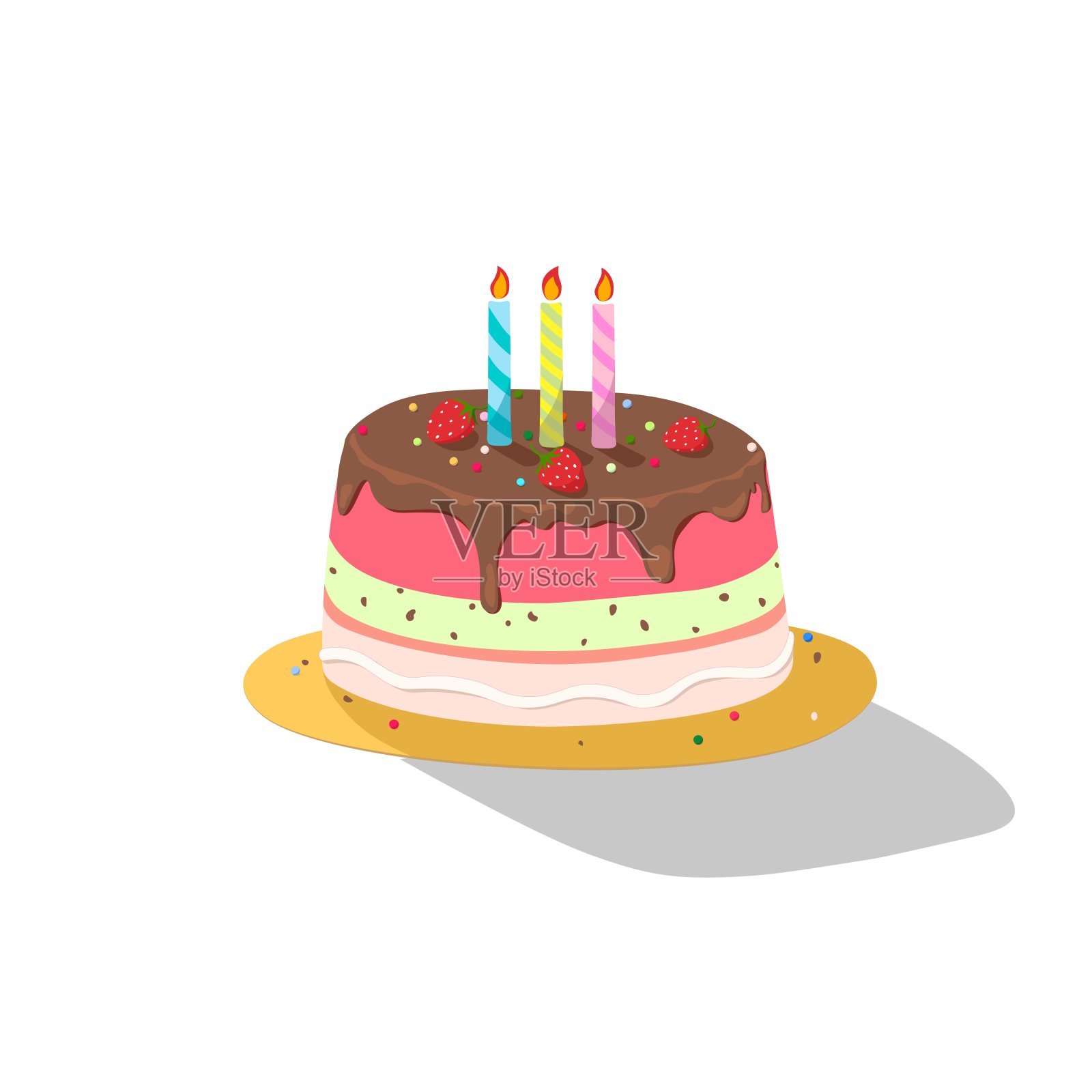 生日蛋糕平面矢量在卡通风格插画图片素材