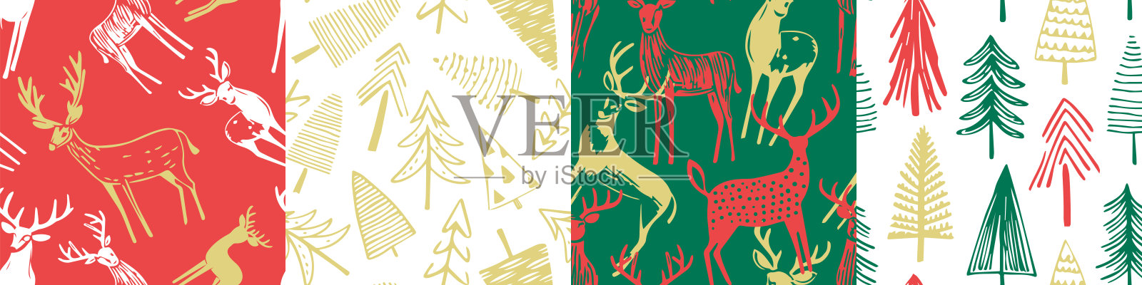 手绘圣诞无缝图案集插画图片素材