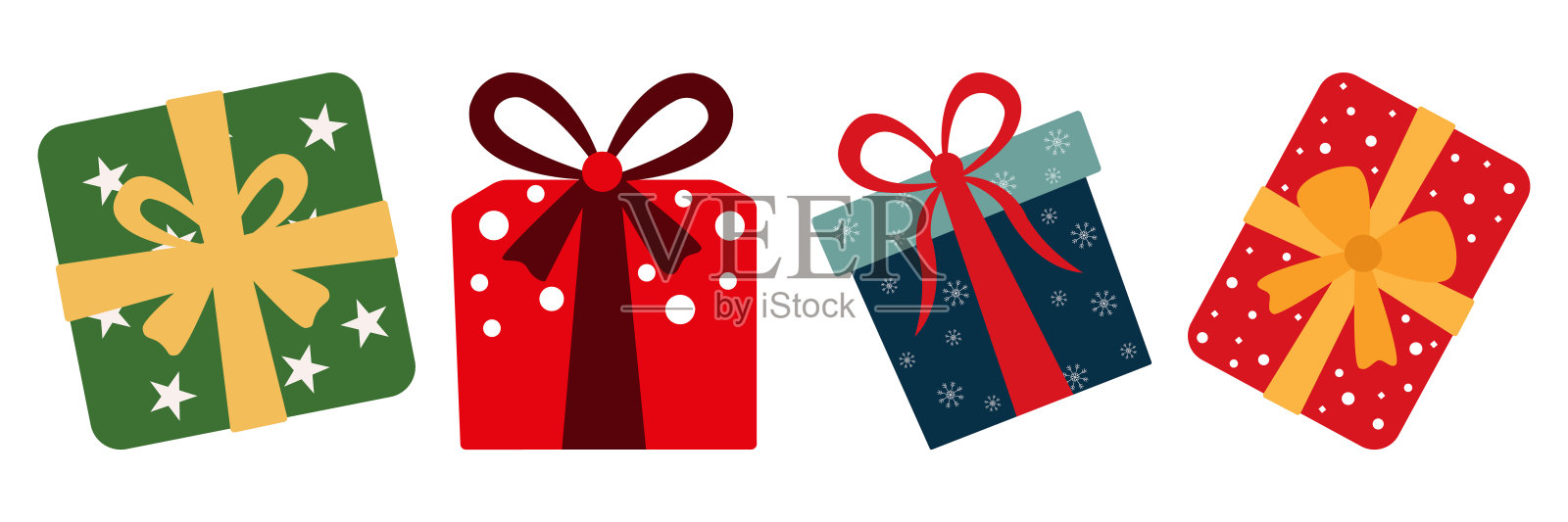 圣诞礼盒套装。矢量不同的礼盒。平面设计。新年快乐插画插画图片素材