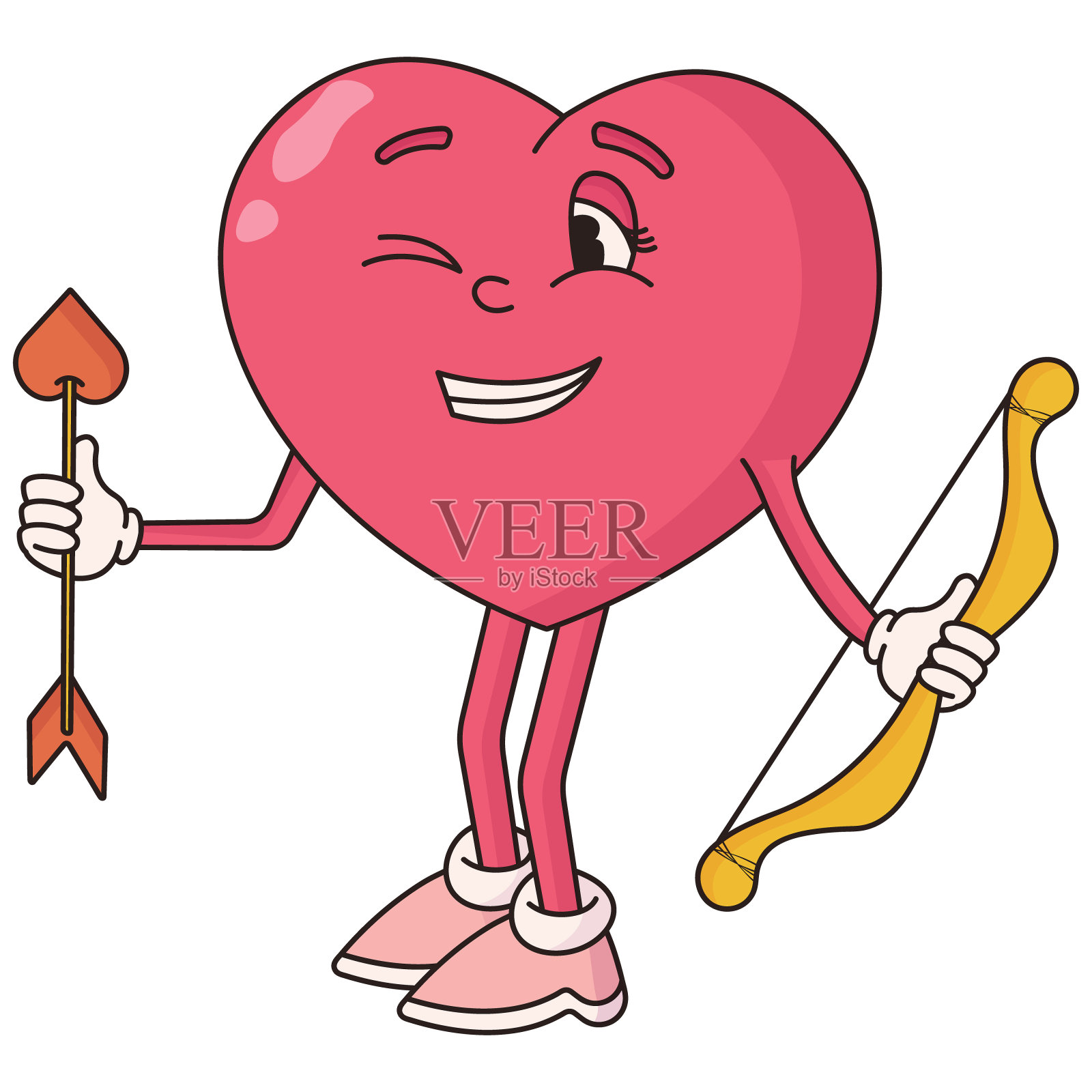 可爱的嬉皮士风爱心贴纸：情人节插画图片素材