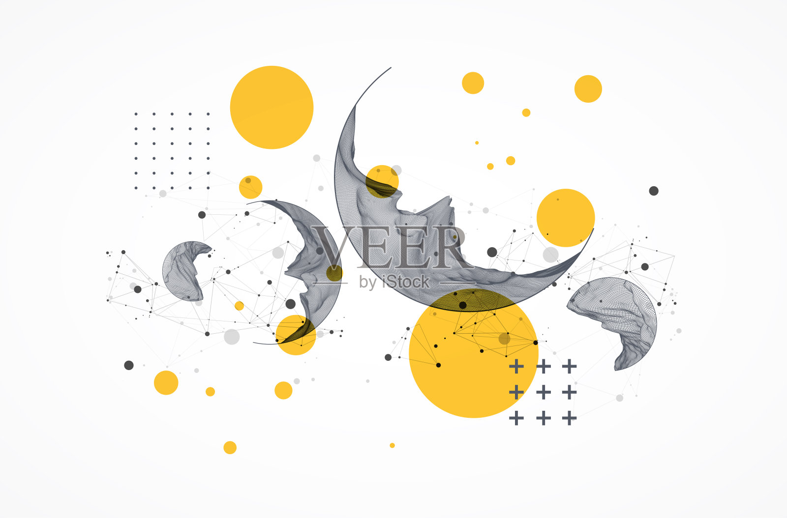 现代科学或技术元素。时髦的抽象背景。网络空间表面插图。手绘向量。插画图片素材