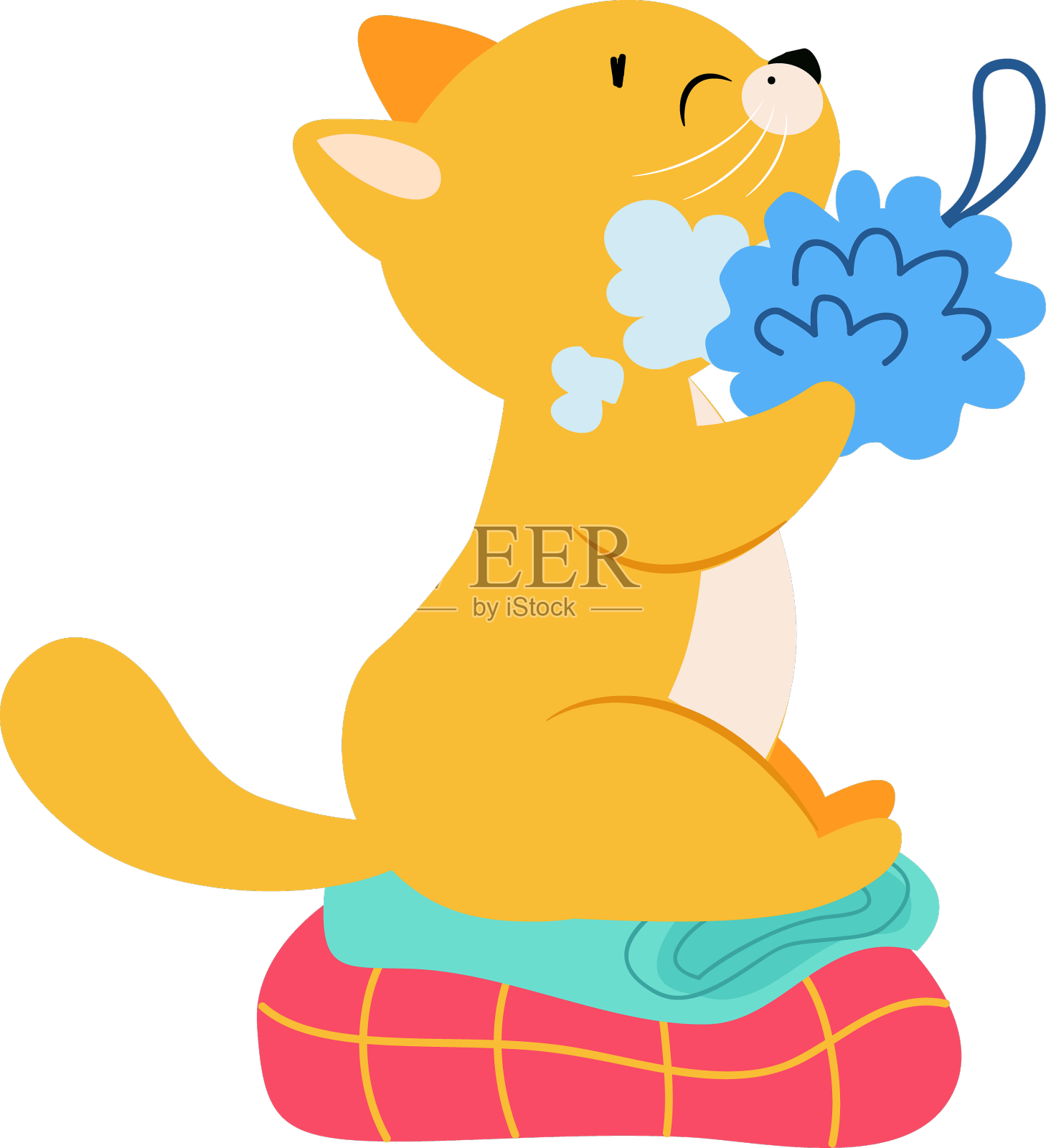 可爱的猫咪用海绵和泡沫清洗身体设计元素图片