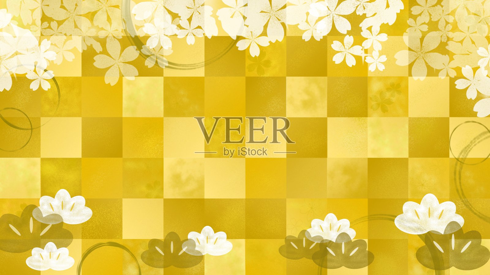 金箔和樱花图案的背景材料插画图片素材