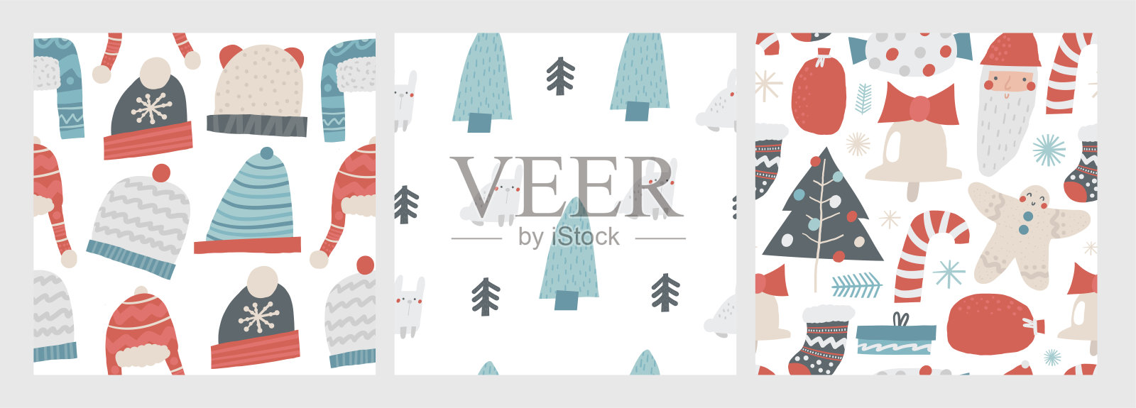 可爱的冬季圣诞新年无缝图案集。插画图片素材