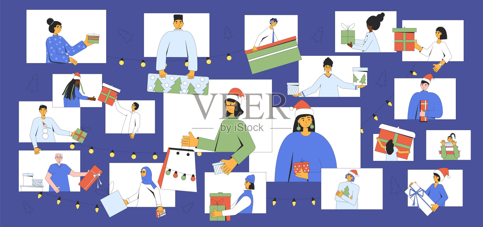 圣诞虚拟活动。交换节日礼物。插画图片素材