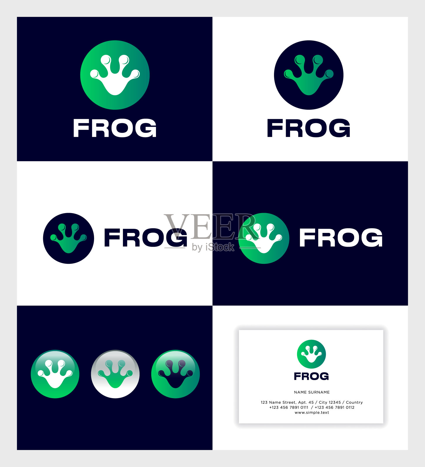 一只绿色青蛙的爪子。青蛙图标。热带两栖动物爪的剪影在圆圈内。插画图片素材