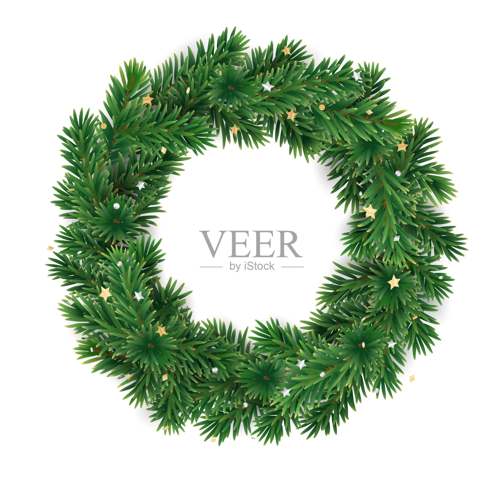 透明背景的圣诞花环。圣诞树装饰。节日冷杉树花环。插画图片素材