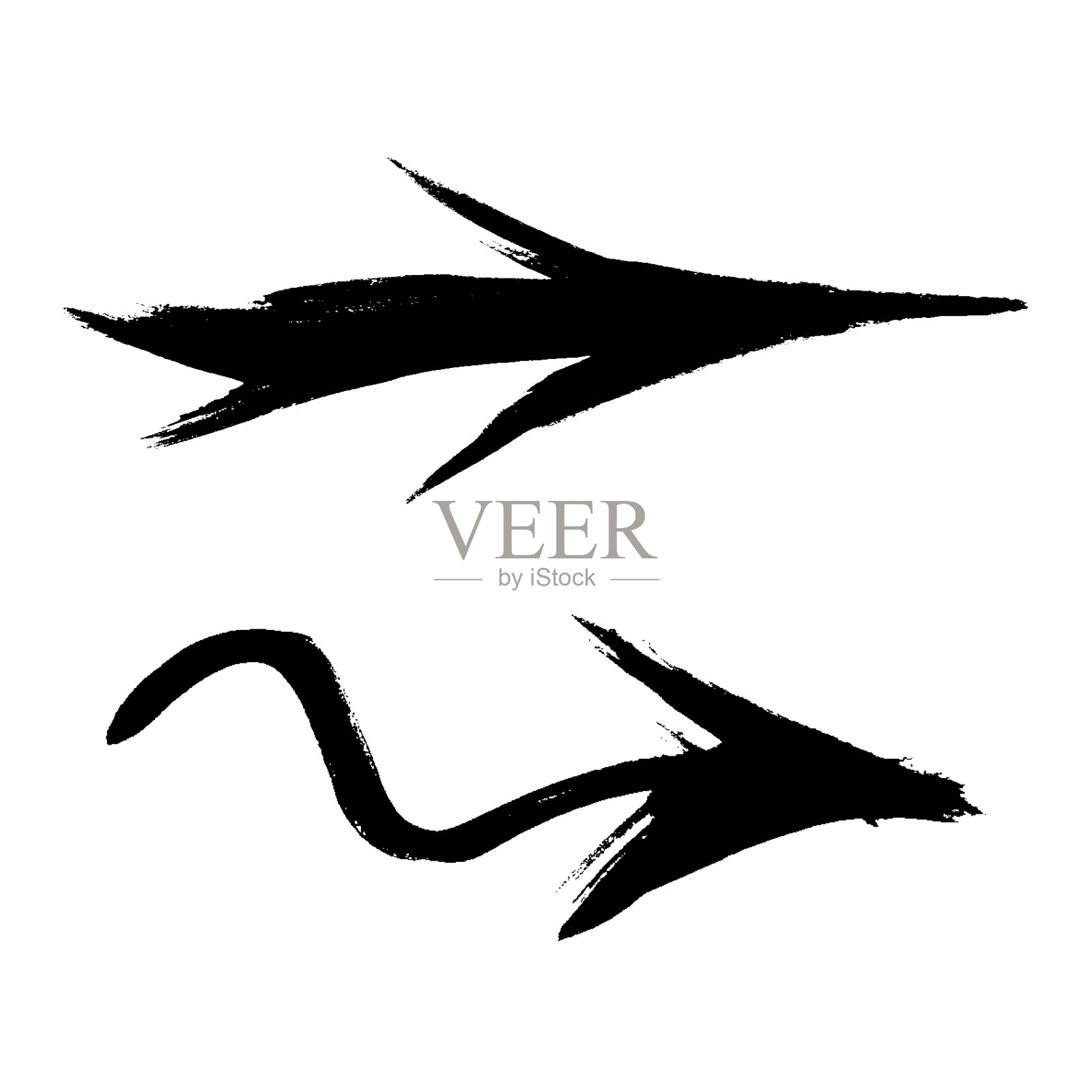 向前右箭头设置笔刷笔触黑色矢量图标。手绘垃圾风格的孤立元素插画图片素材