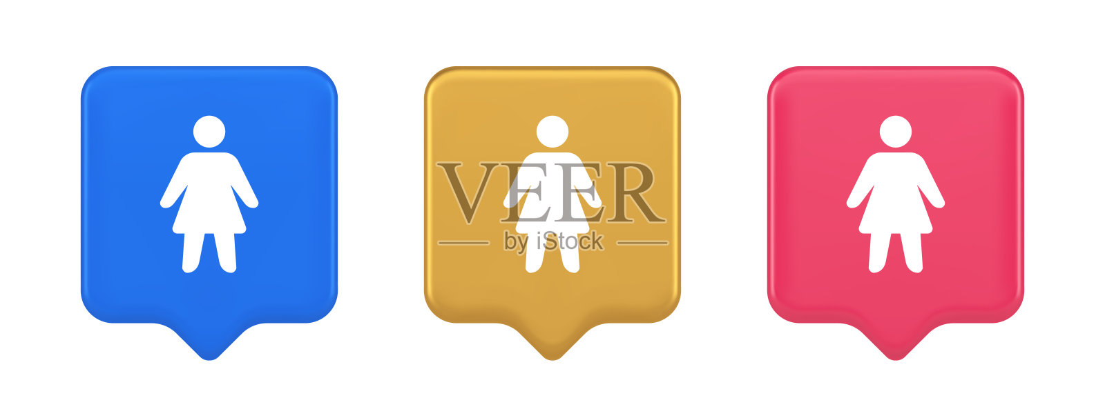 女性剪影工作人员无法识别的人按钮用户资料界面3d语音气泡图标插画图片素材