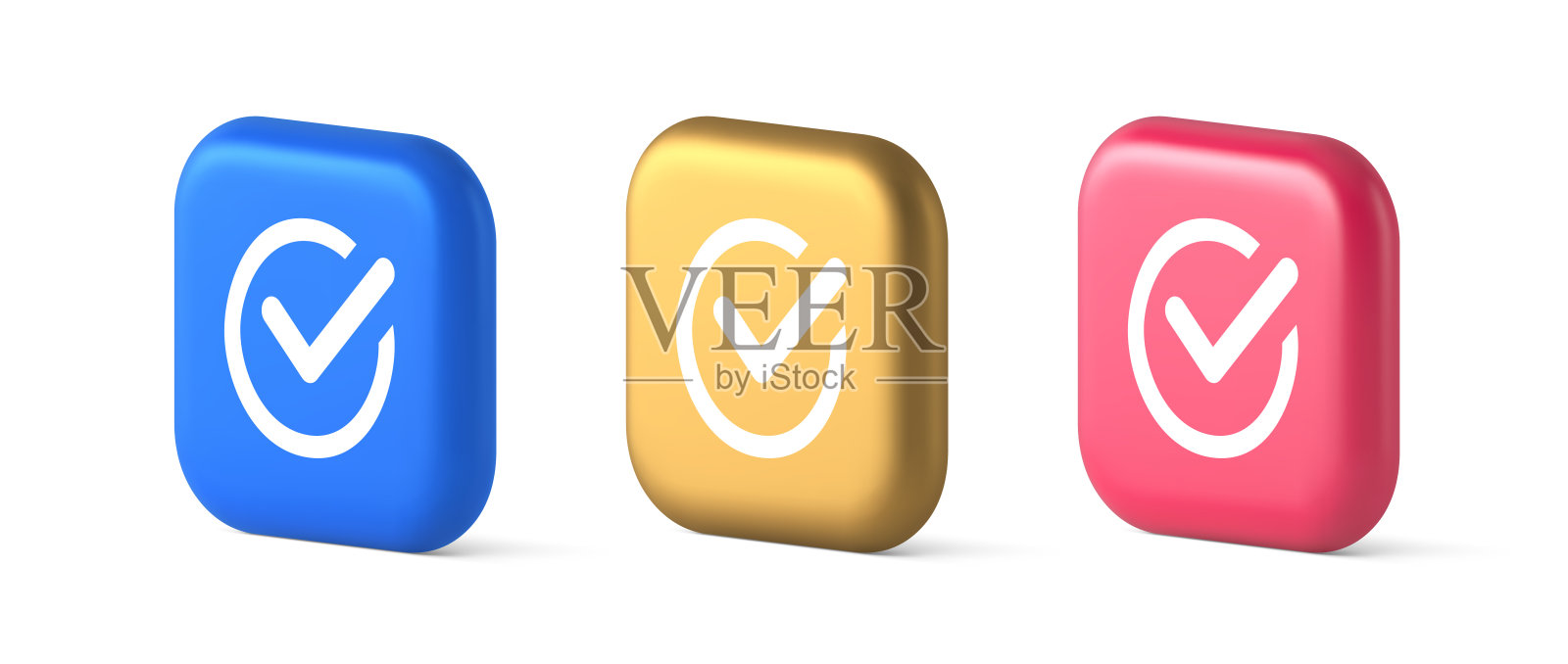 勾选圈完成批准按钮ok接受积极投票进入3d逼真的图标插画图片素材