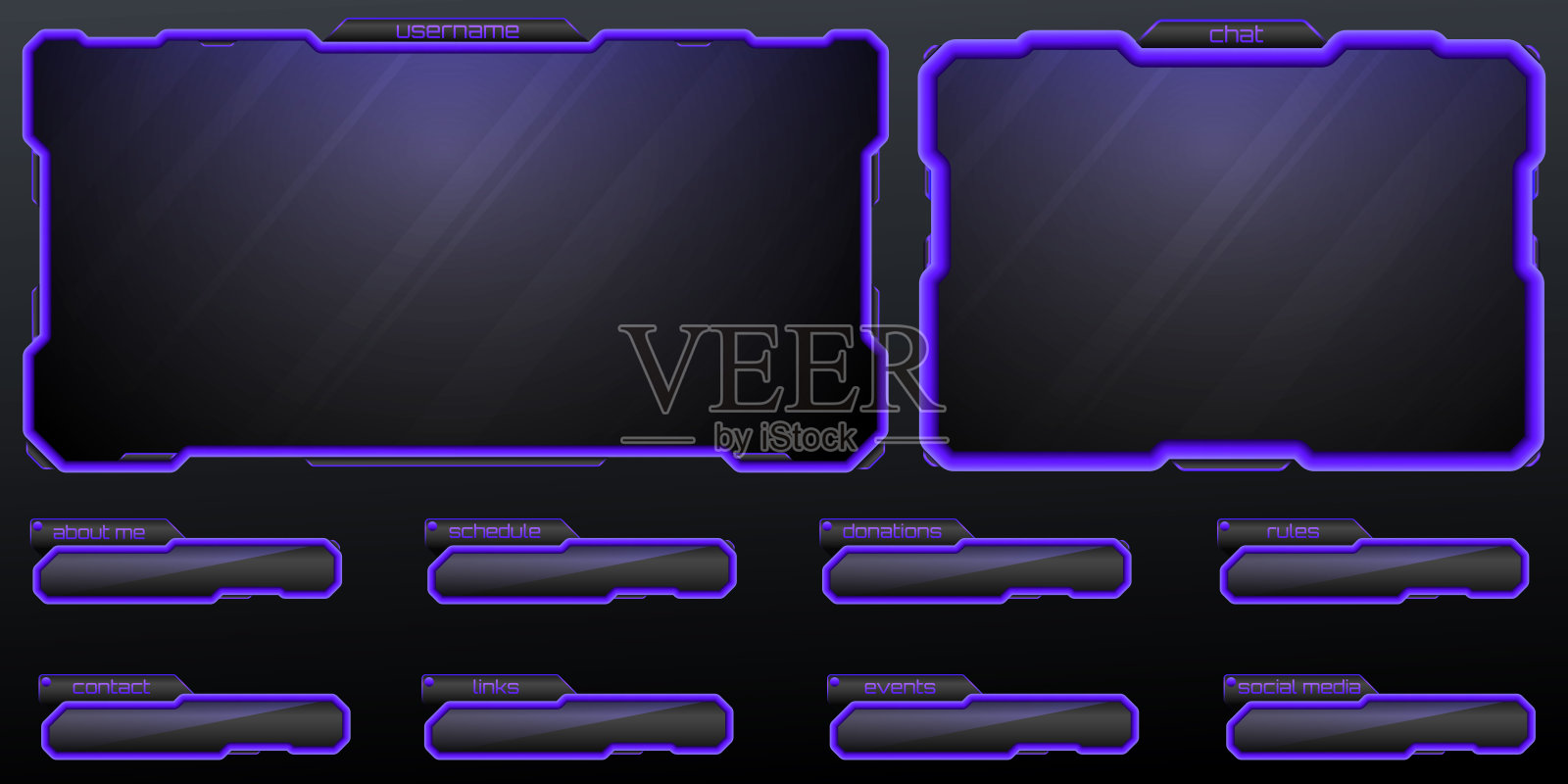 紫色边界直播流覆盖网络摄像头屏幕框架和视频广播信息图面板的游戏和流媒体插画图片素材