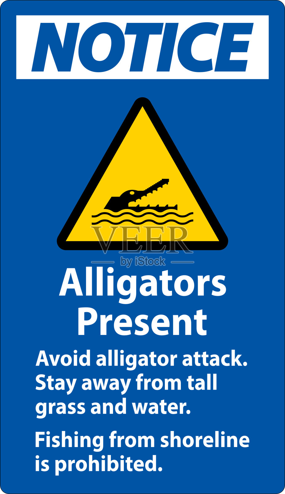 短吻鳄警告标志，危险-短吻鳄出现，避免短吻鳄攻击，远离，禁止在海岸线钓鱼插画图片素材