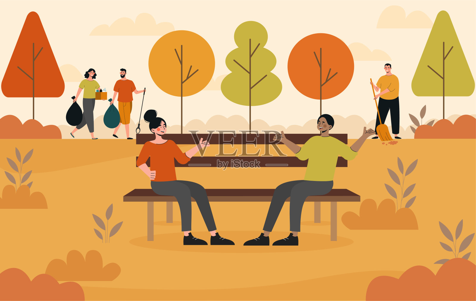 人在秋天的公园vector插画图片素材