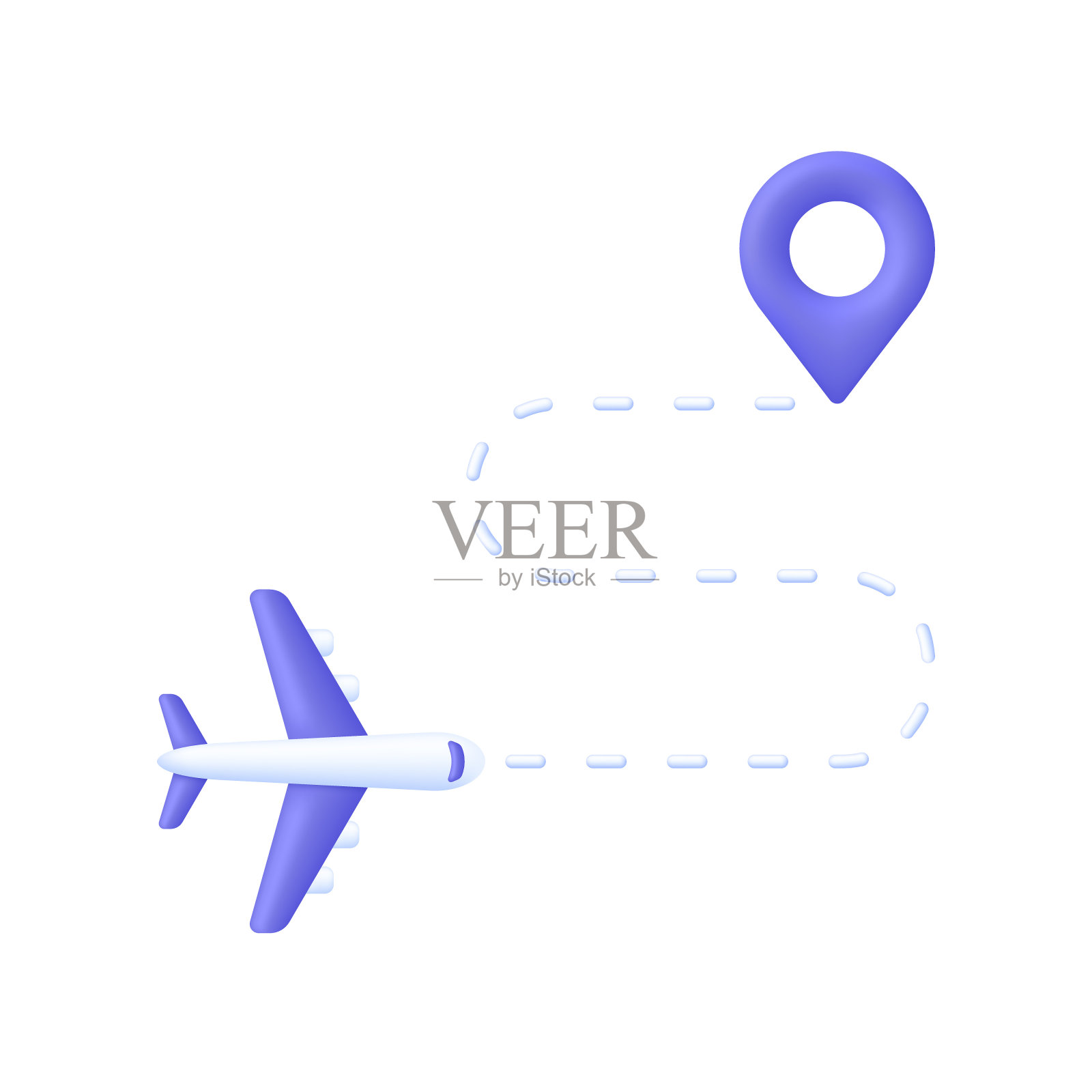 3D飞机航路图。从起点旅行到定位针。旅行图标。插画图片素材