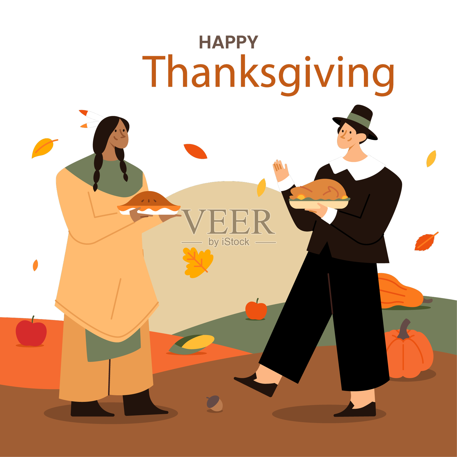 与朝圣者一起庆祝感恩节设计元素图片