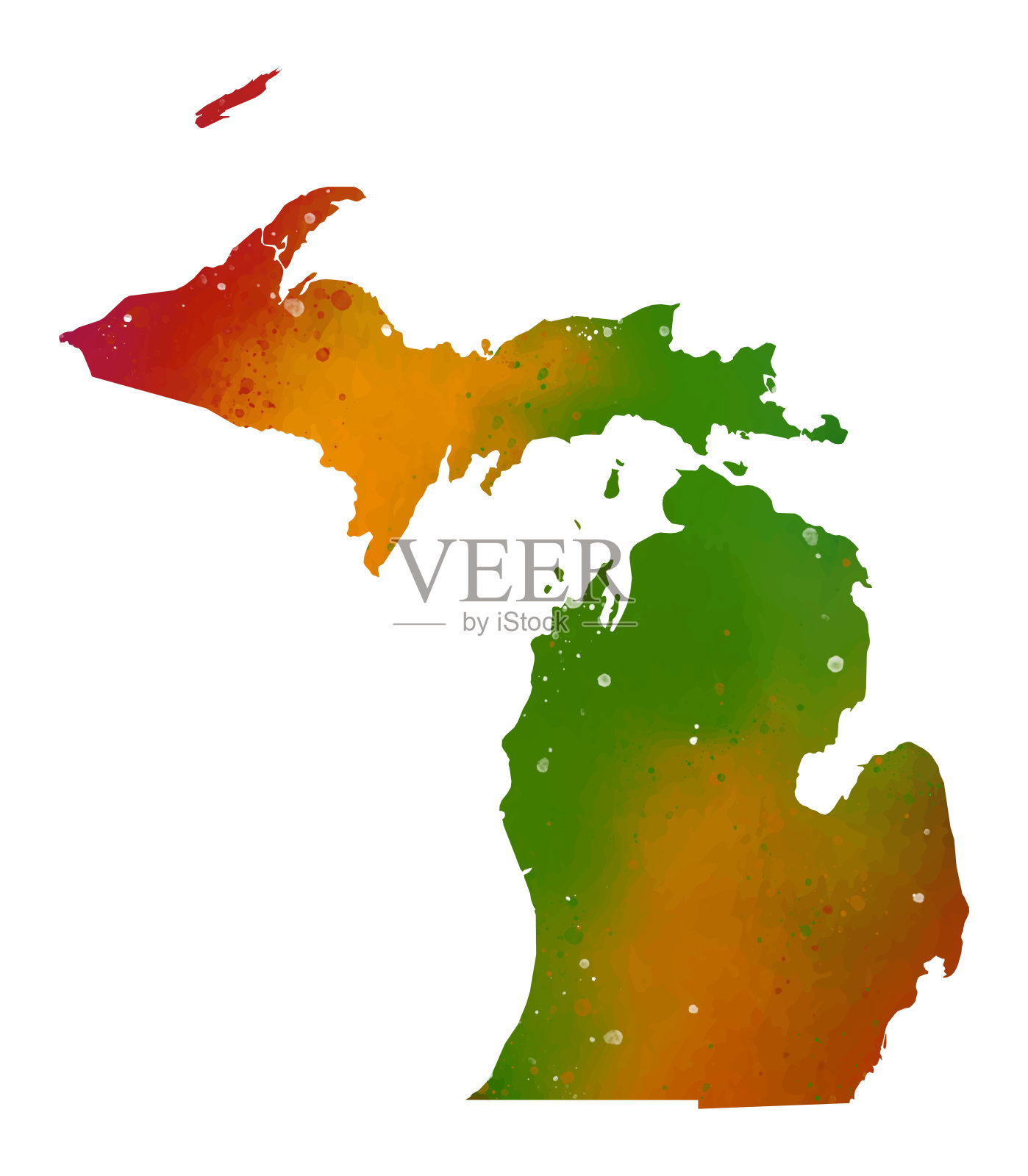 密歇根地图水彩画。光栅插图。插画图片素材