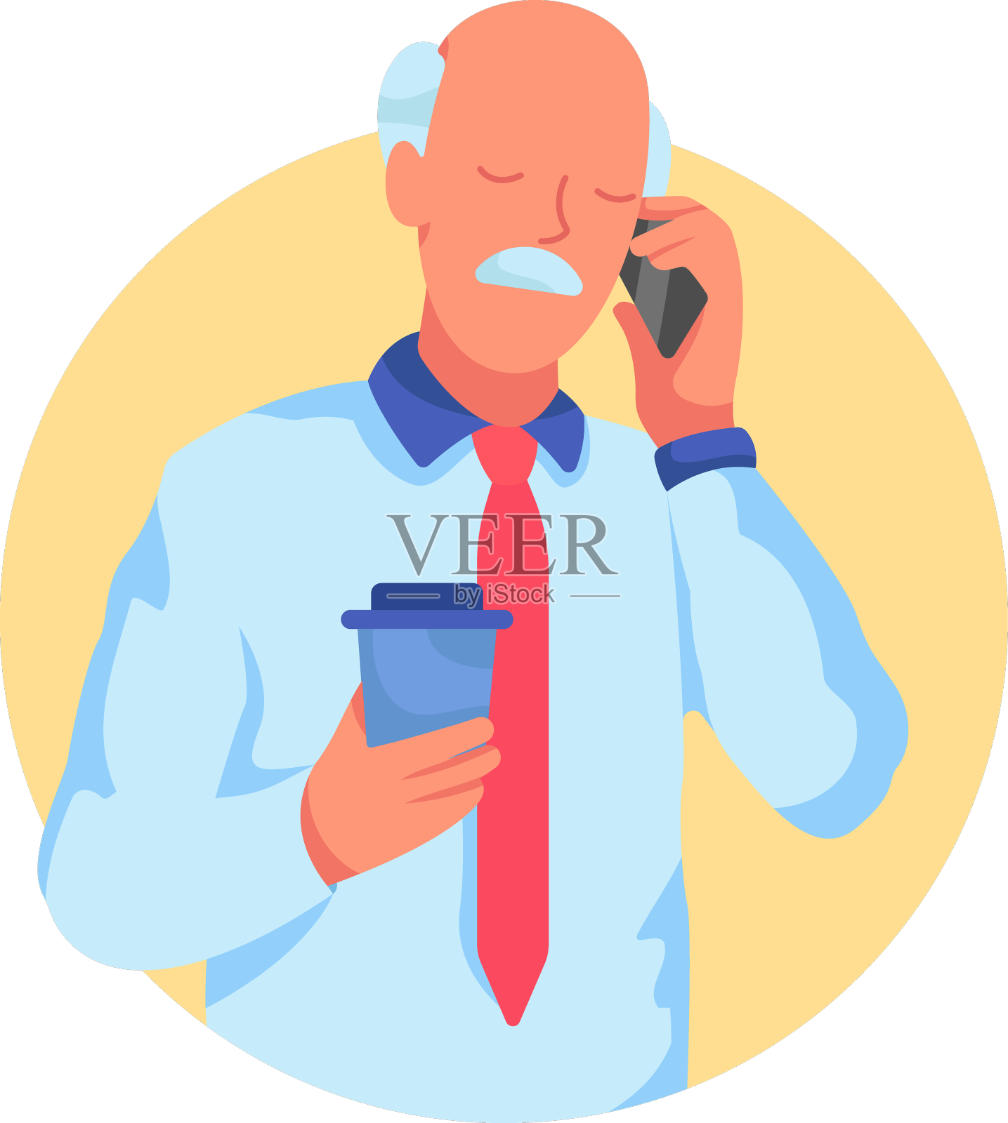 老人手机咖啡角色设计元素图片