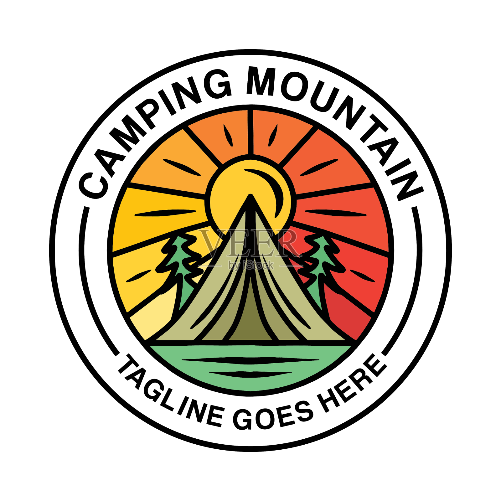 露营山标志平面设计复古设计元素图片