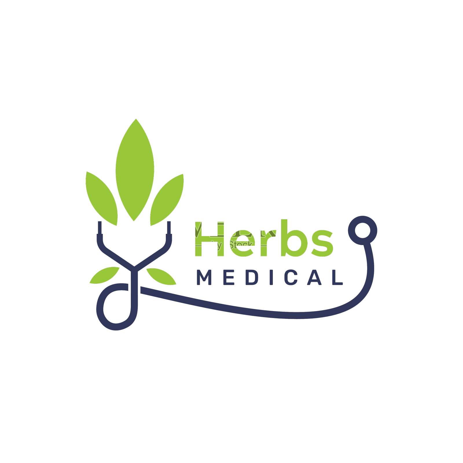 带有听诊器概念的草药标志和设计元素图片