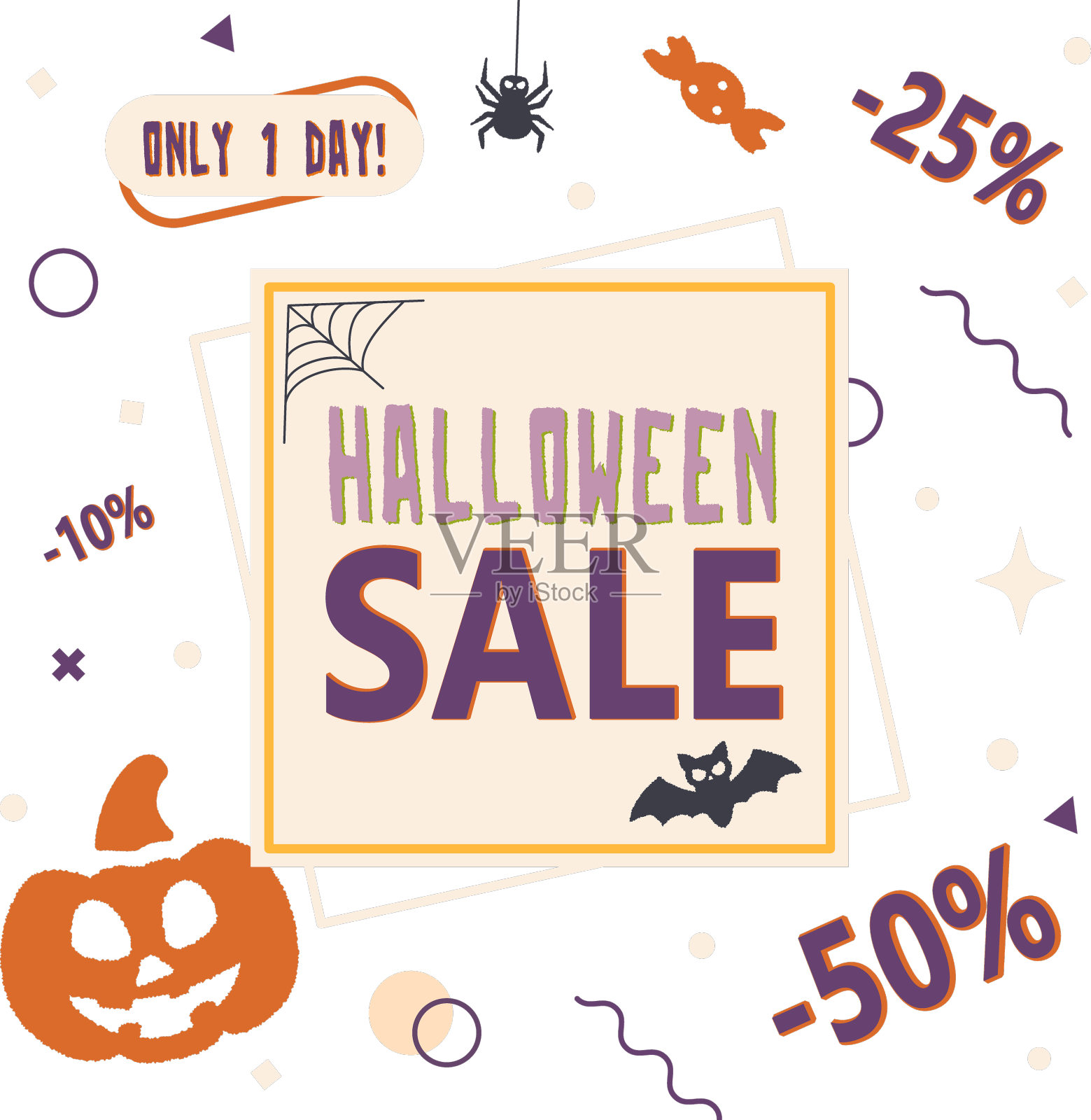 孟菲斯风格的万圣节促销海报设计元素图片