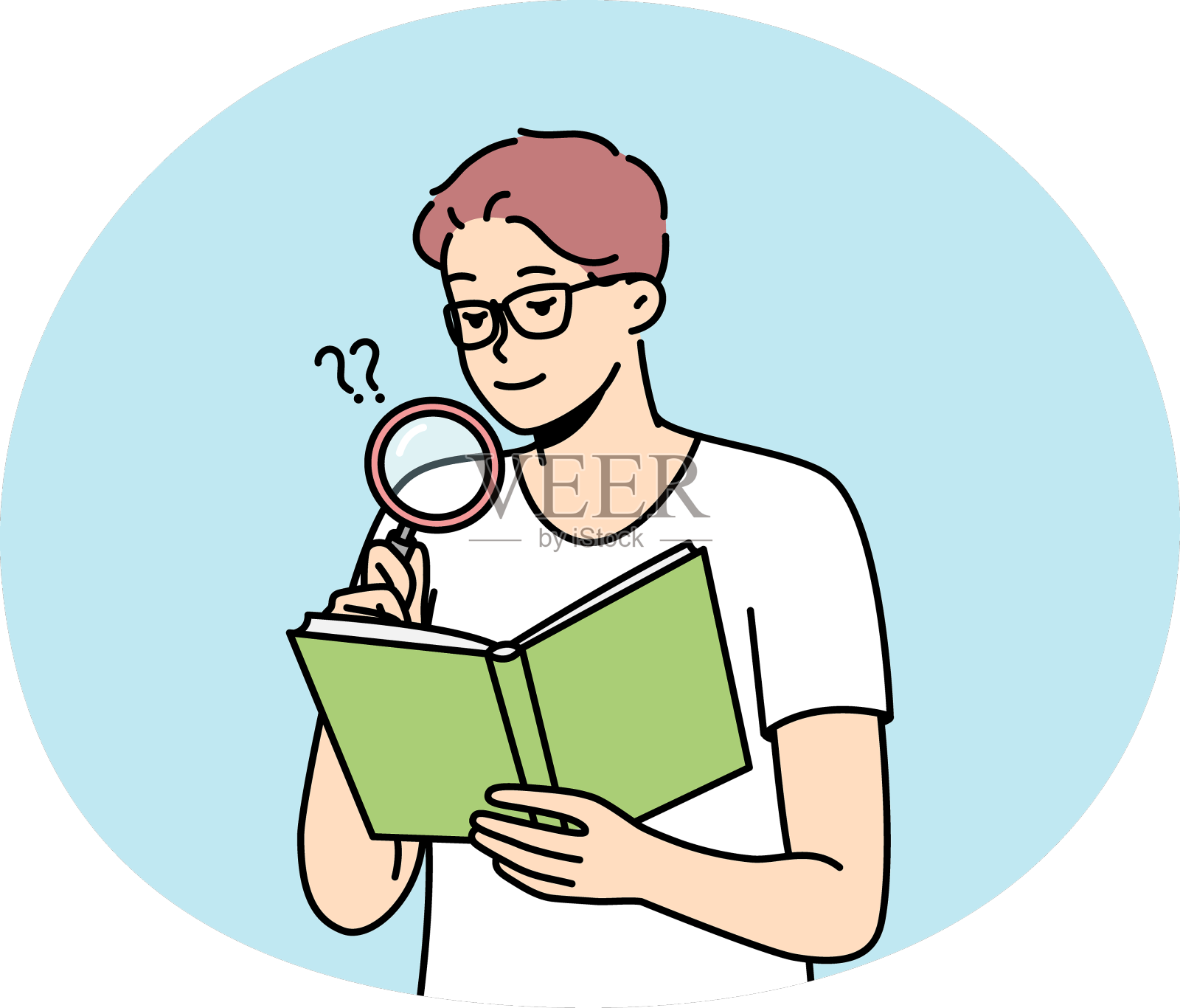 戴眼镜的人用放大镜看书设计元素图片