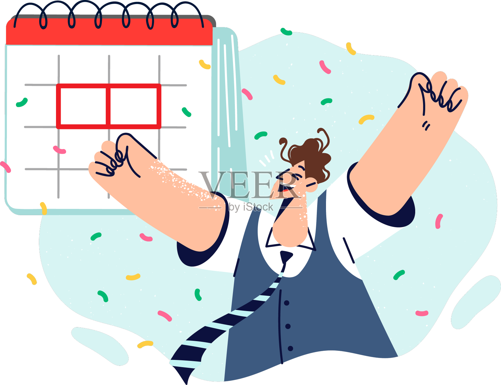 满意的人在日历附近高兴设计元素图片