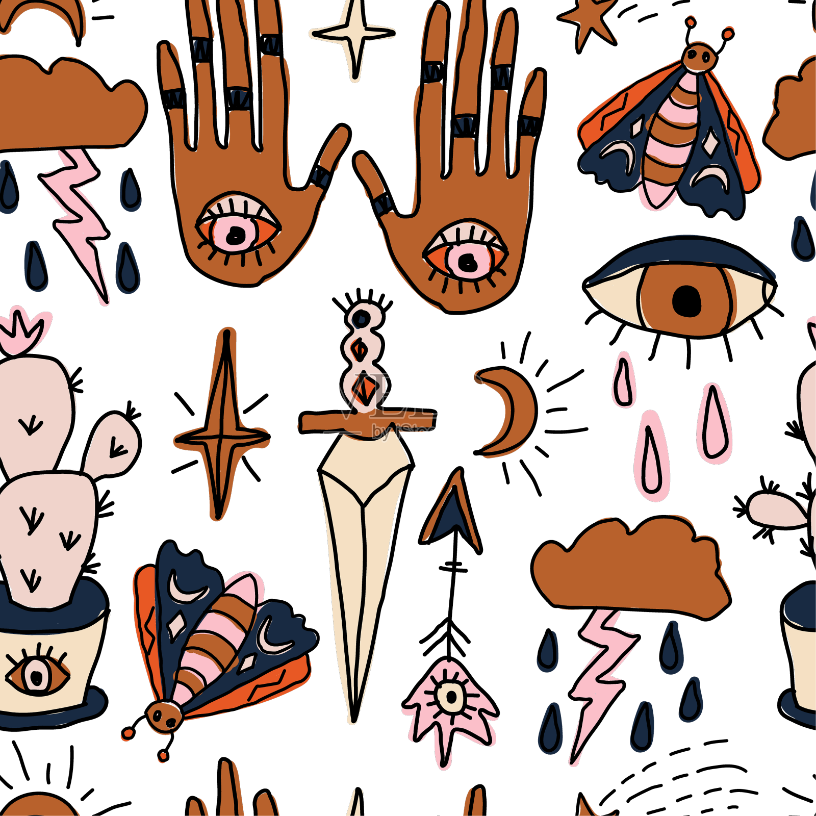 手绘抽象涂鸦草图无缝设计元素图片