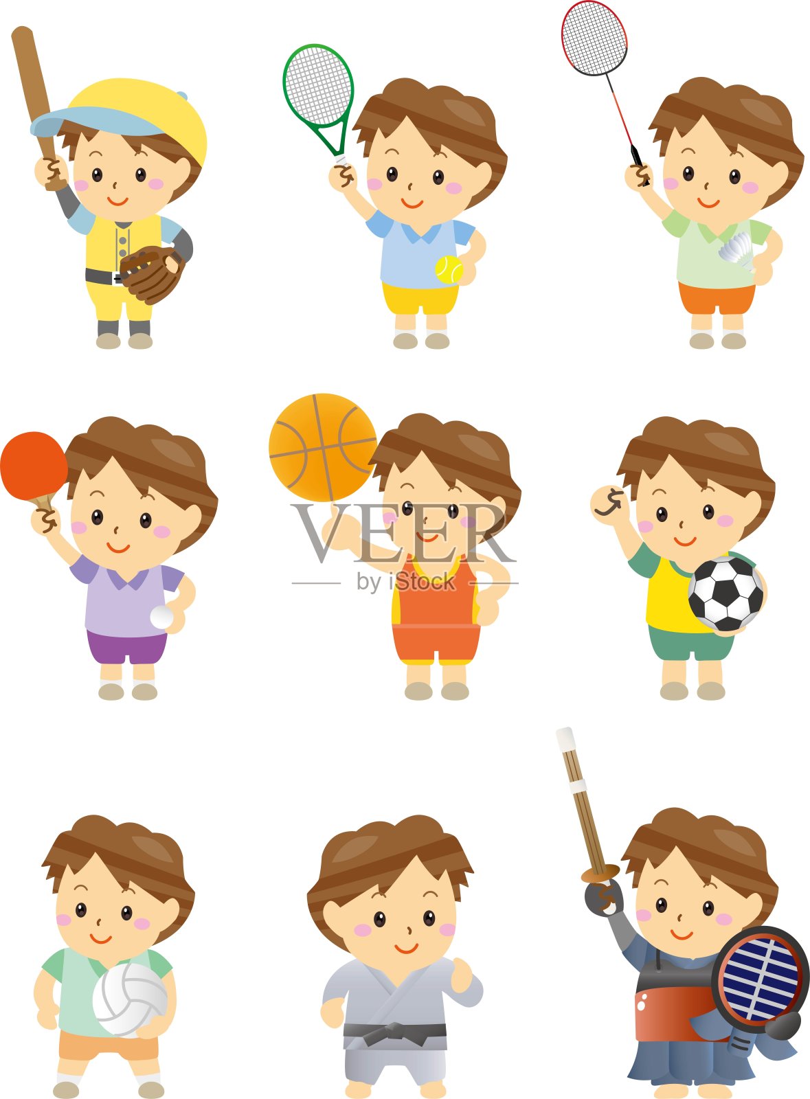 一套儿童玩各种运动/插图材料(矢量插图)插画图片素材