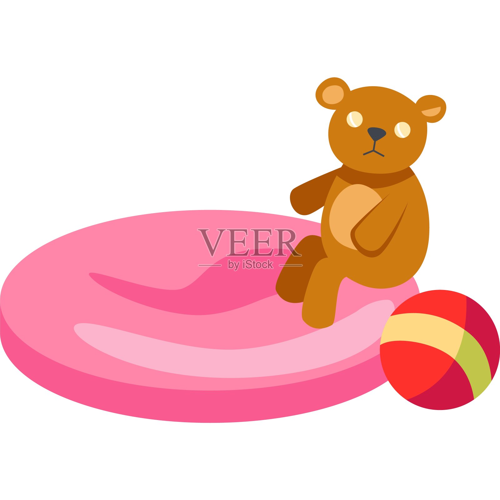 泰迪熊，充气床垫，球玩具矢量图标孤立的白色插画图片素材