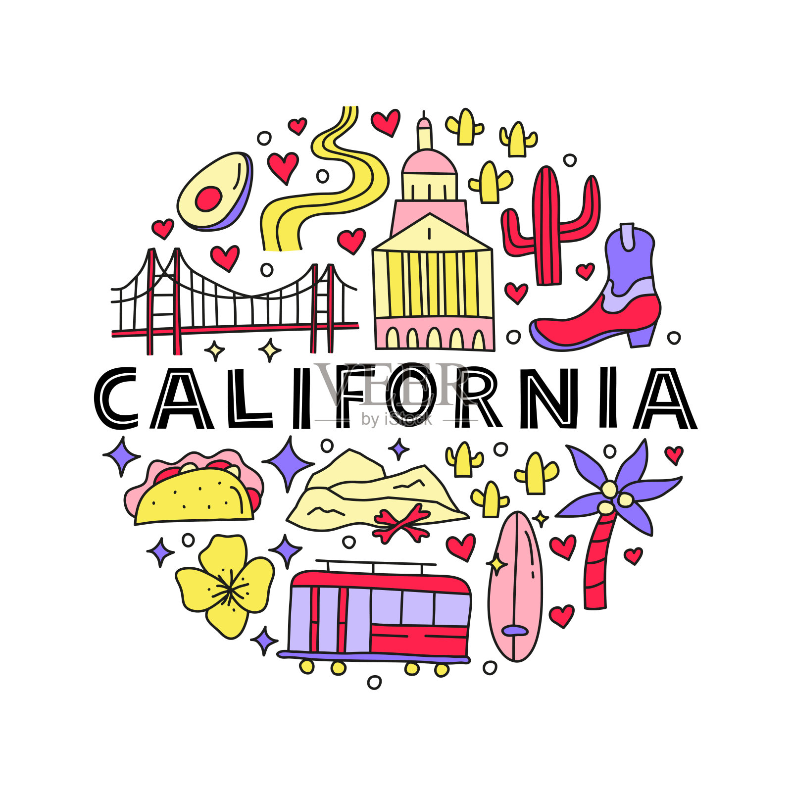 加州国家地标和景点。插画图片素材