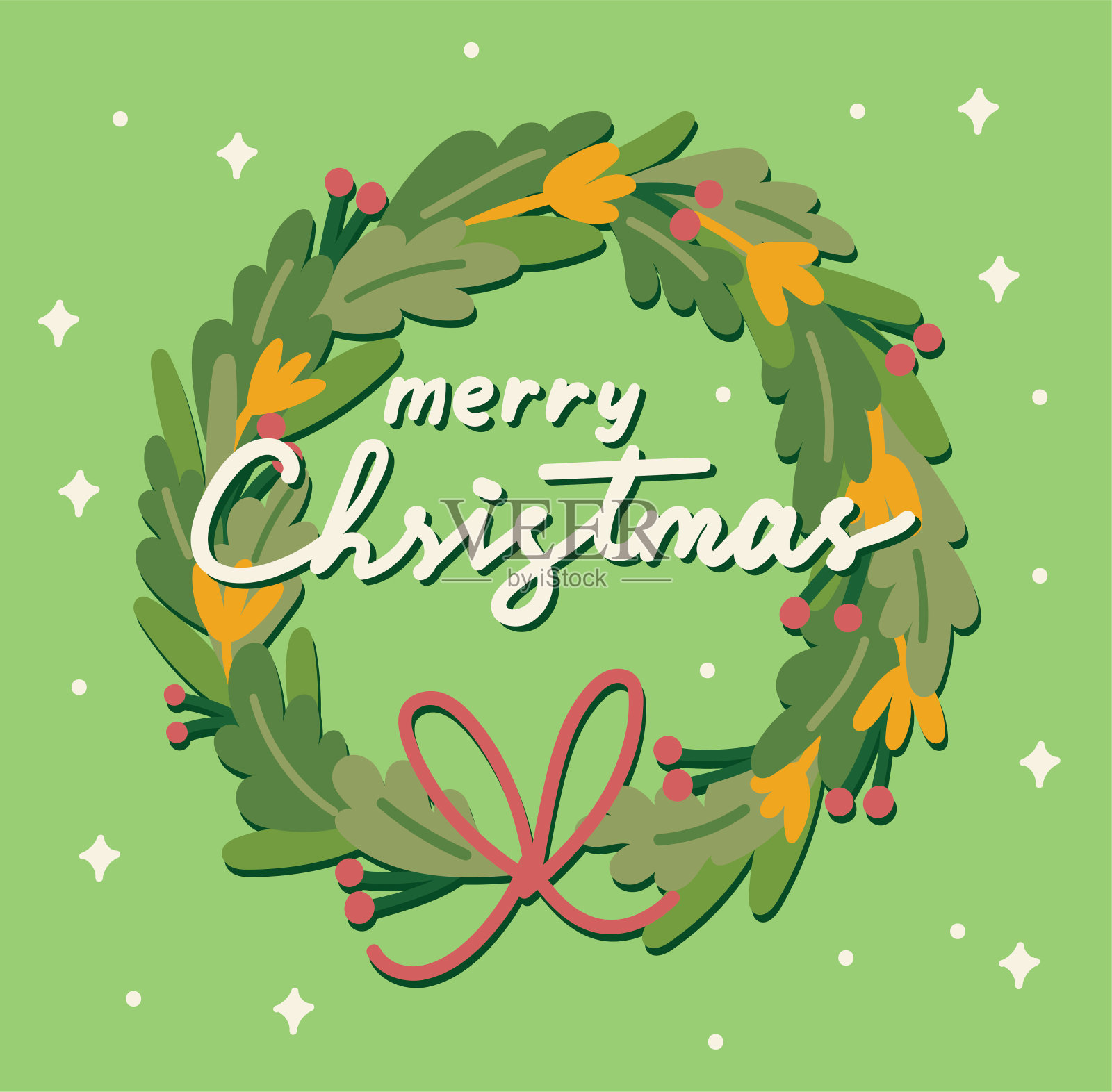 圣诞贺卡与圣诞花环插图插画图片素材