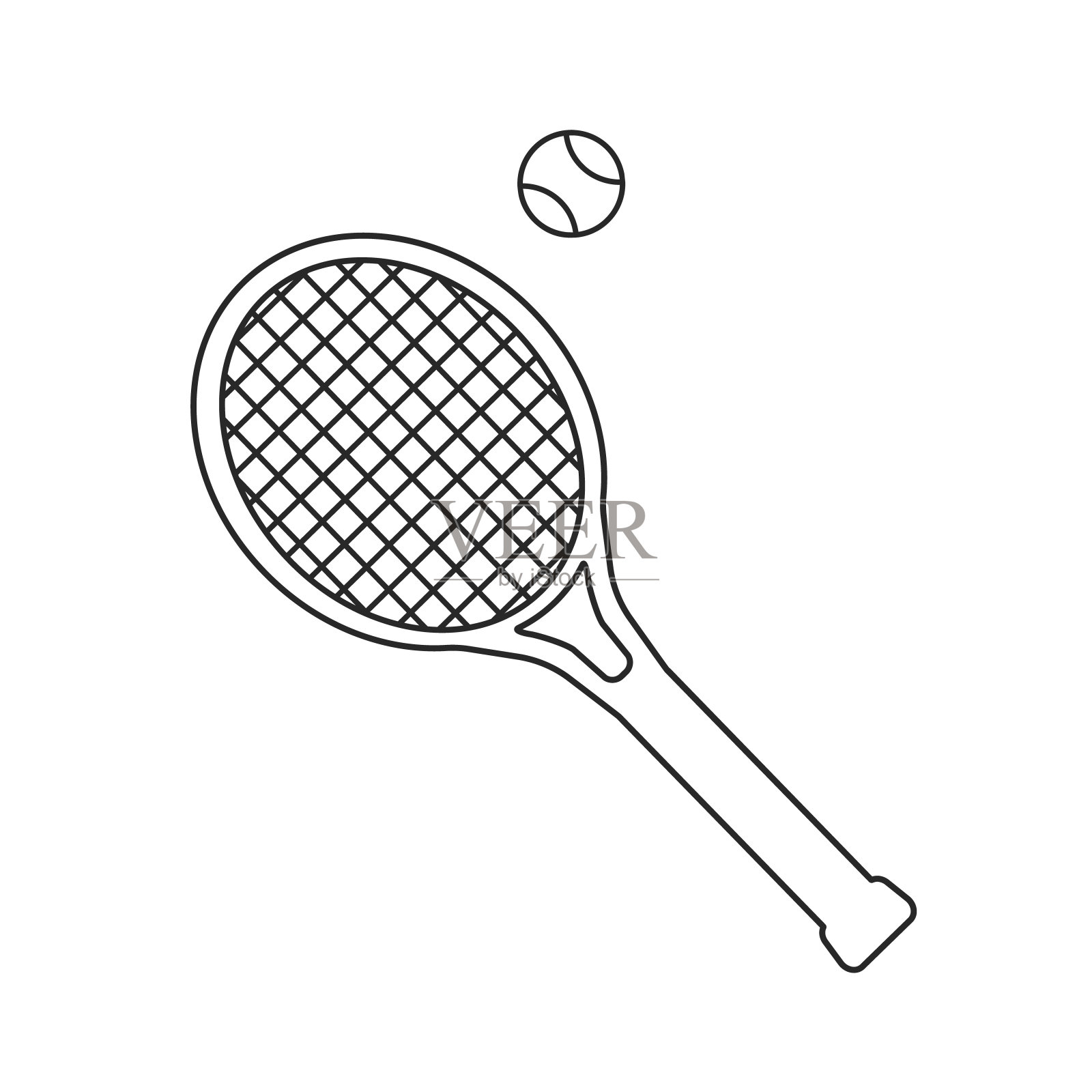 网球拍和网球插图线图标。移动概念和网络应用的运动元素。详细的网球拍和网球插图插画图片素材