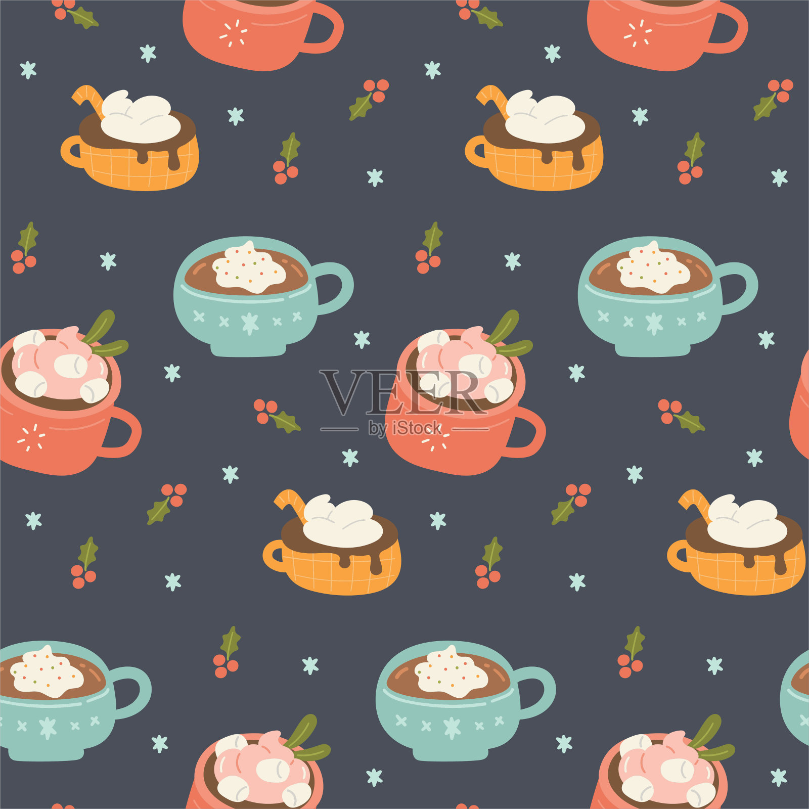 圣诞饮料背景无缝图案插画图片素材